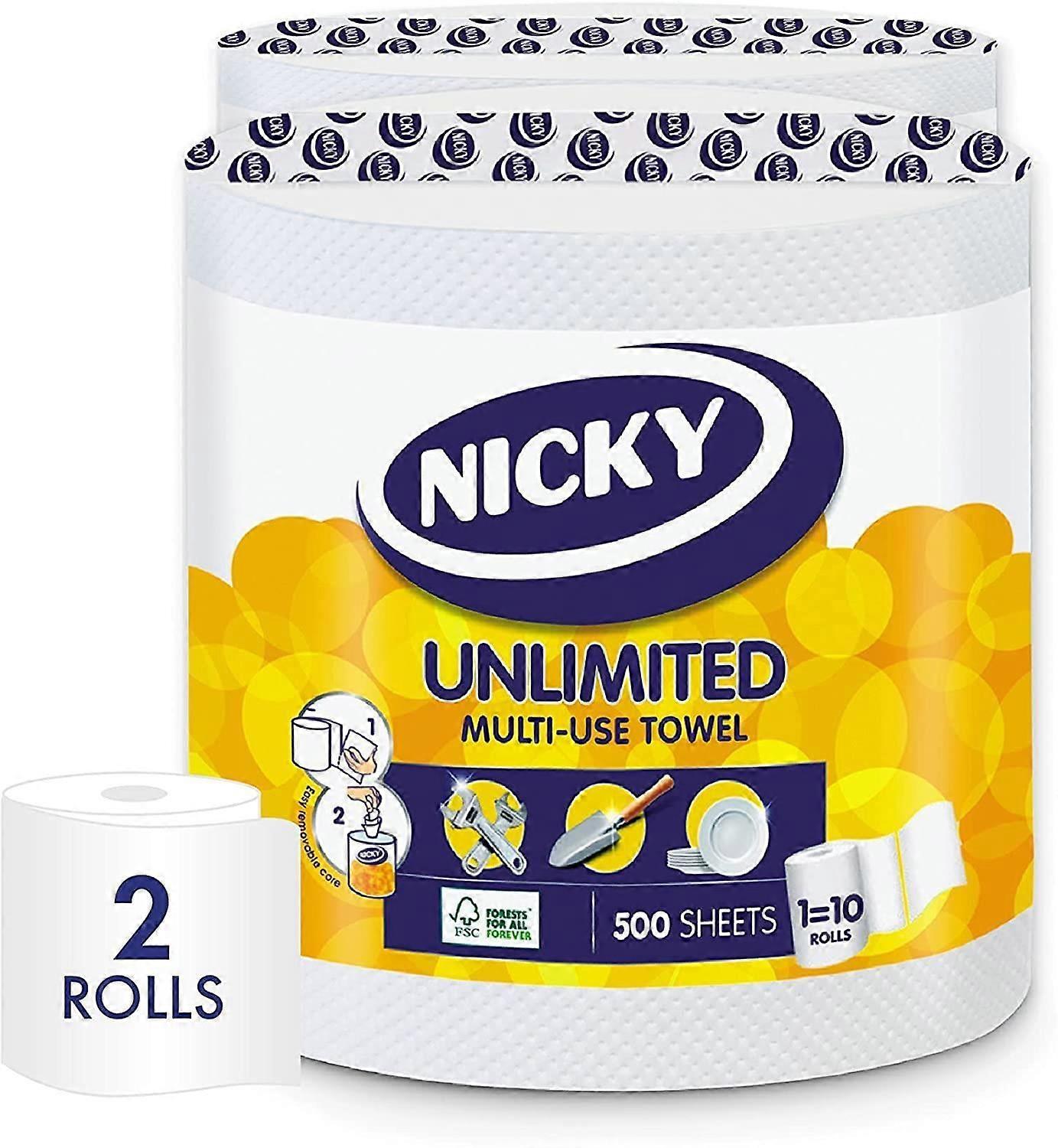 Nicky Unlimited Multi Use 2 Ply Towel 2 rolls Toilet Cleaning Good Qaulity Pack Sheets Wipes