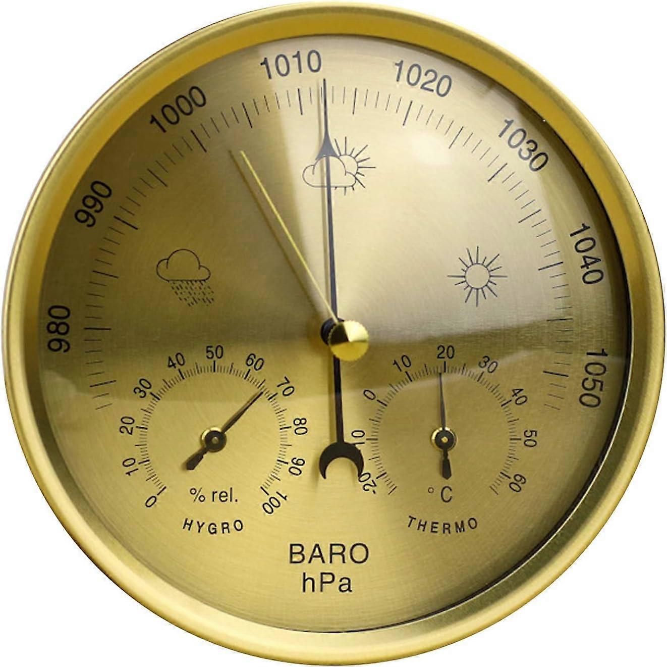 TTMA 3 in 1 Dial Type Barometer with Thermometer Hygrometer Weather Station Barometric Pressure Measures Simplicity, Easy Reading (Metric) (Golden)