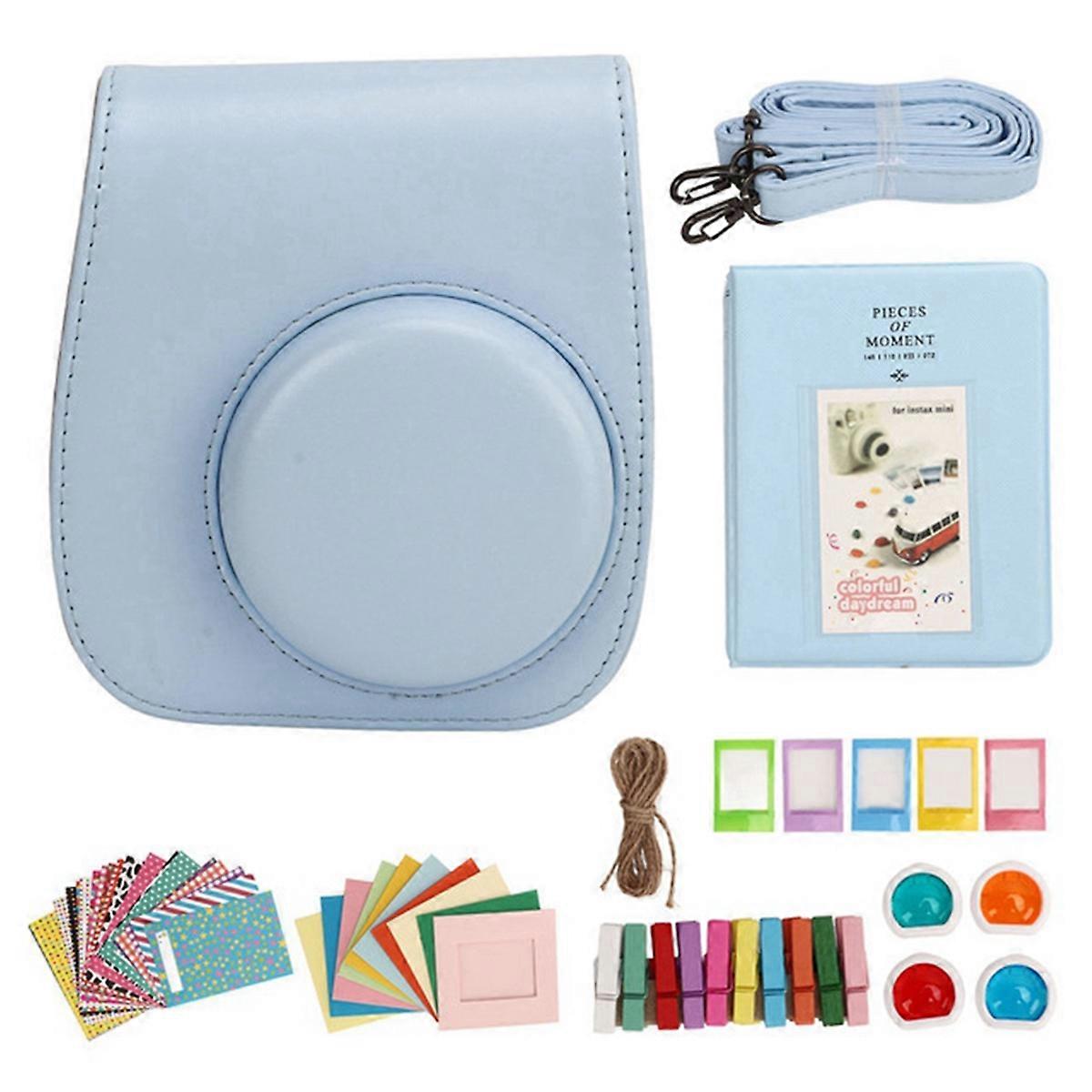 Instant Camera Protective Bag PU Case for Mini 12 with Album Filters Colorful Frames Stickers Blue