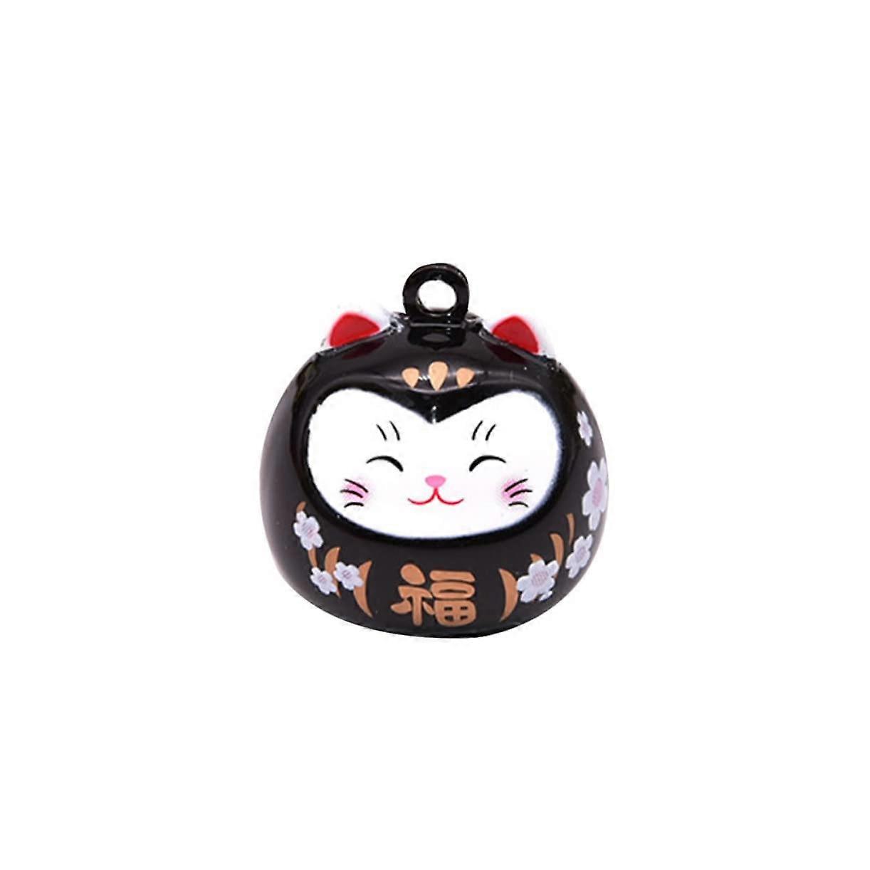 Hanging Bell for Cat Collar with Feng Shui Figurine Holder, Black DIY Cat Bell Bead Pendant, 2.48 x 2.28 x 2.28 cm