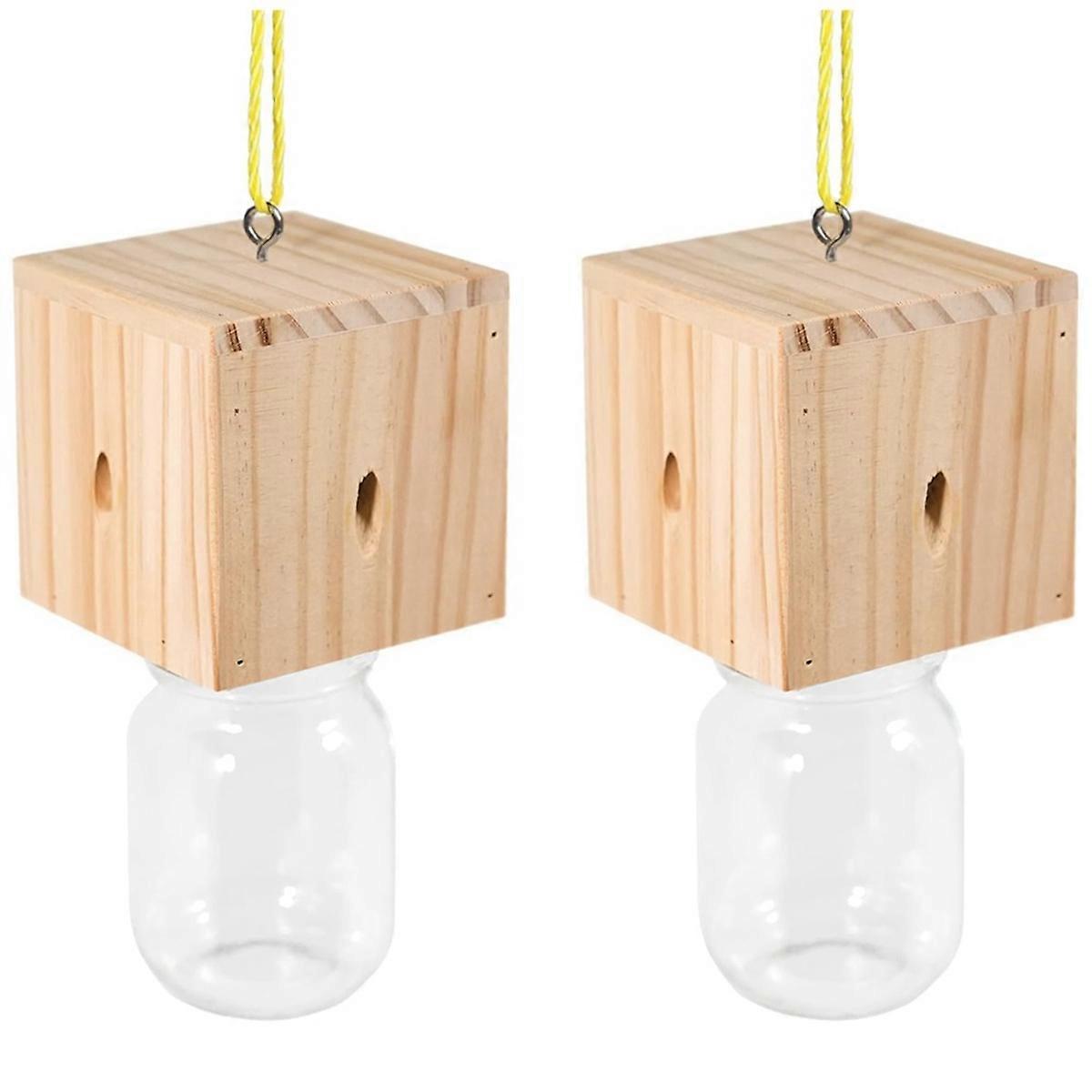 Wood Carpenter Bee Trap for Outside-Cube Style Nature Hanging Carpenter Bee Traps Plastic Jar Outdoo