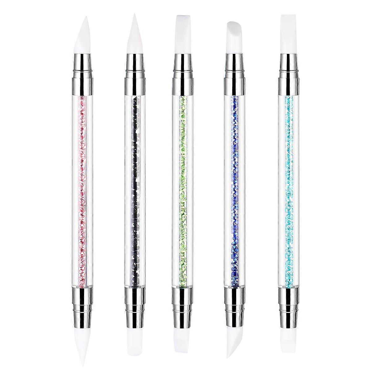 Multifunctional Silicone Nail Brush Frcolor Nail Art Gel Pen Pencil Tool Set 13.50X1.00X0.50cm Flower Design 5Pcs