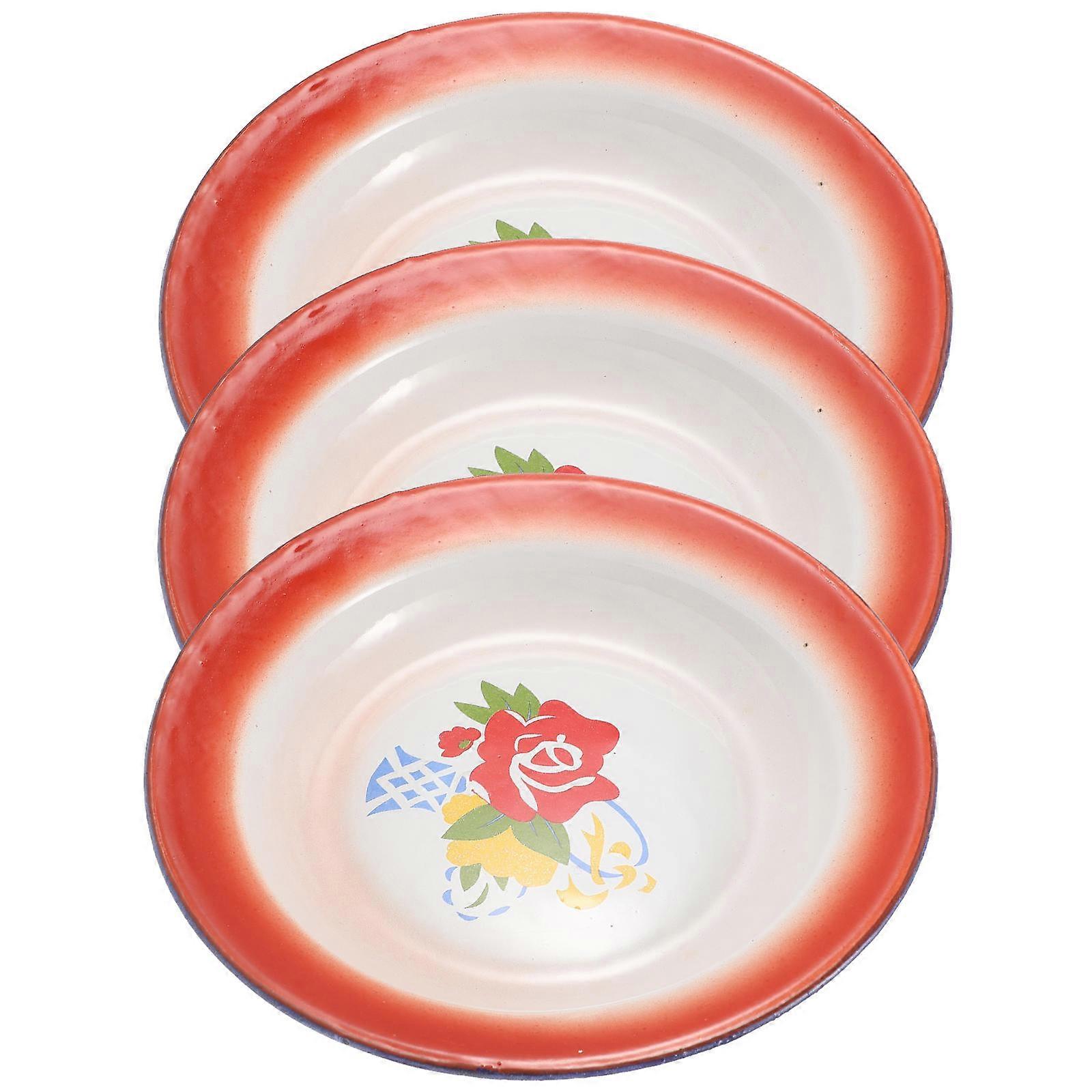 3pcs Vintage Enamel Plates Set, Multipurpose Food Serving Trays, Iron Enamelware for Home, Parties, Gatherings, and Table Decor, Random Flower Design