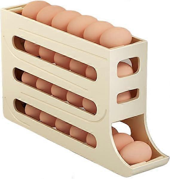 ZENGO 4 Tiers Automatic Egg Rolling Rack, 30 Eggs Storage Rack (Cream Color)