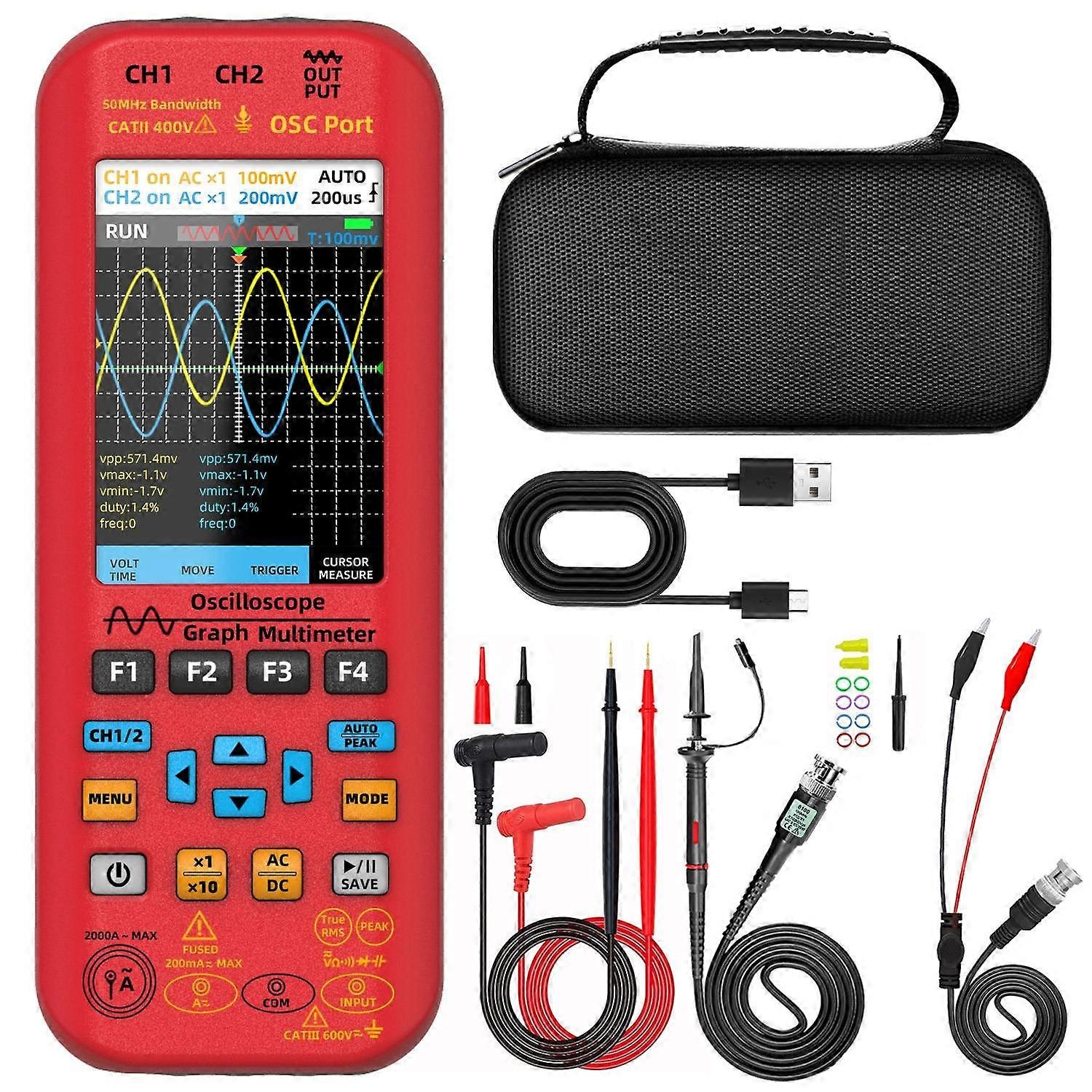 50MHz Oscilloscope With Single Oscilloscope Probe (Red)