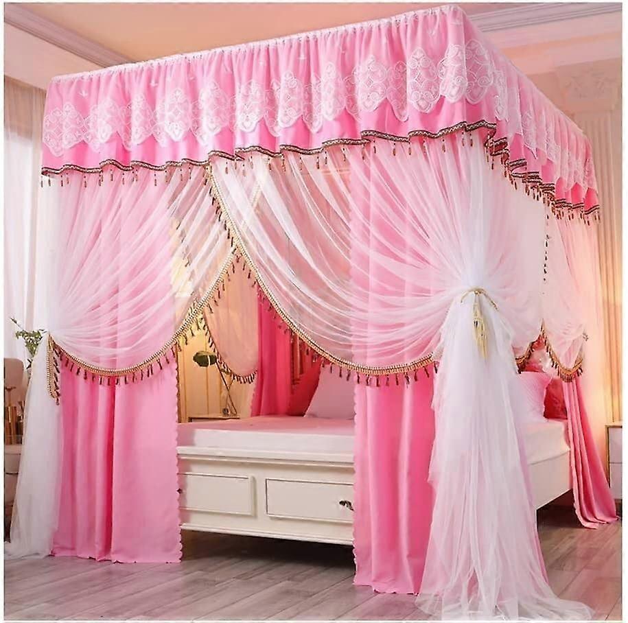 Bedspread With Four Corner Posts And Double Mosquito Net With Support All-Season Pink-2 120x200 Cm / 47x79 In