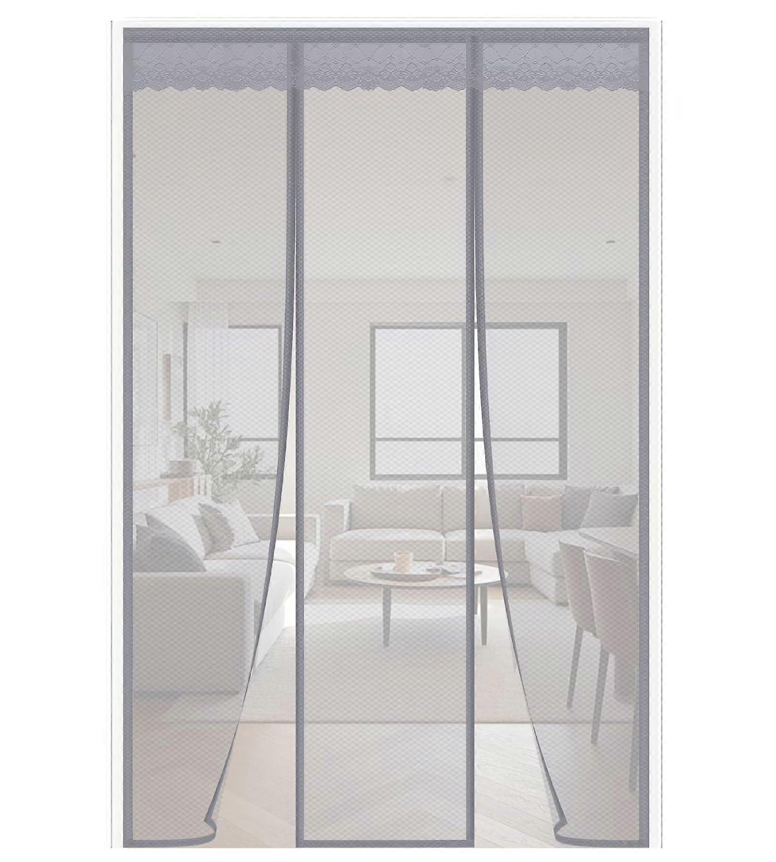 Μπαλκονόπορτα Fly Screen 165 x 210 cm, Δίπορτο Εντομοπροστασία, 60 Ζεύγη Μαγνητικά Μπλοκ, Ατσάλινο Πλέγμα, Διευρυμένο Velcro (Γκρι)