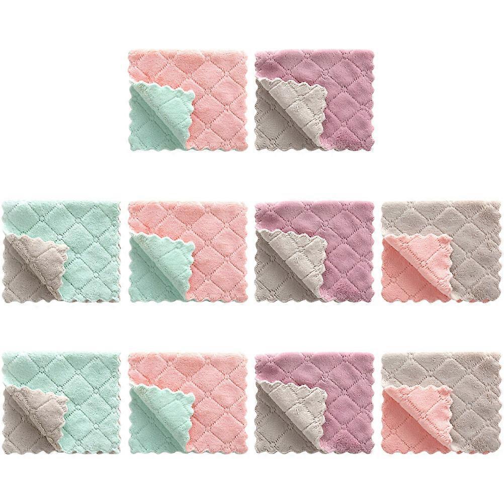 Dish Drying Towels Simple Design Double-Sided Coral Fleece Cleaning Towel Kitchen Use 10Pcs