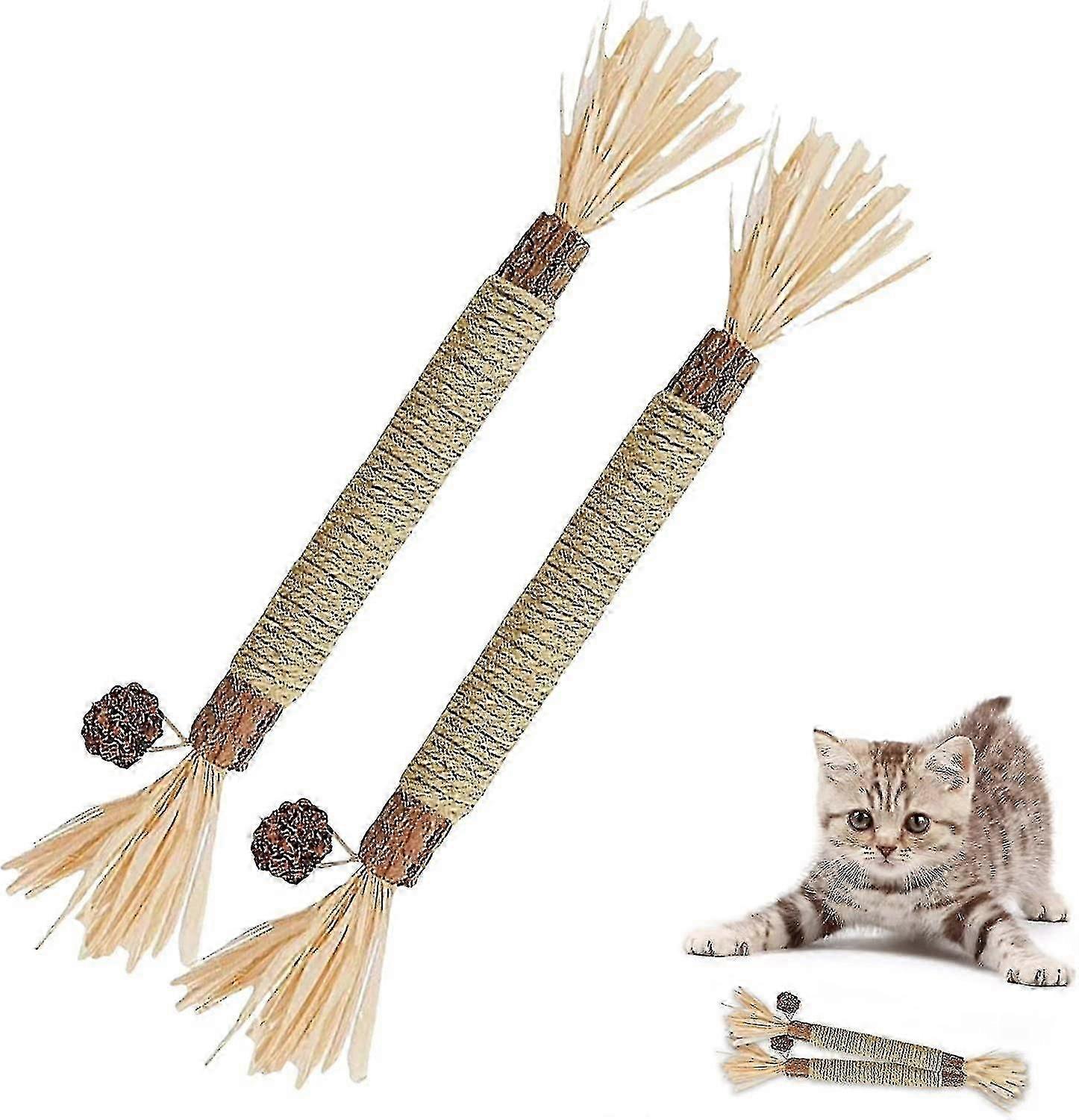 2-Piece Catnip Chewing Sticks for Cats, Natural Cat Grass Tooth Cleaning Toys