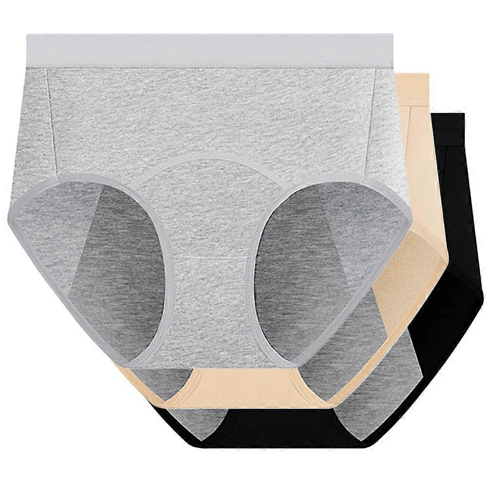 Breathable Cotton Women's Underwear Briefs with Elastic Waist High Waisted Assorted Color 3 Pieces