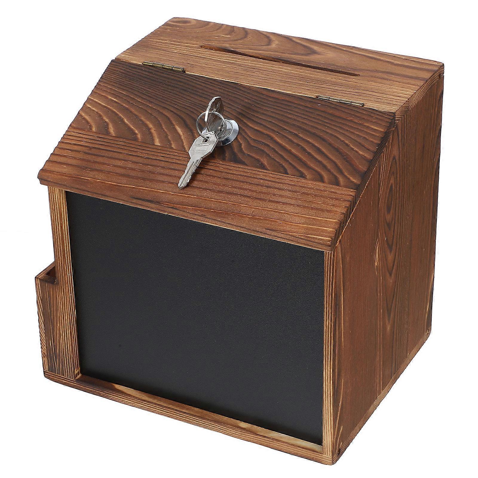 Wall Mountable Wood Donation Suggestion Box with Slot and Lock Includes Suggestion Cards 1 Set for Ballot Tip Comment
