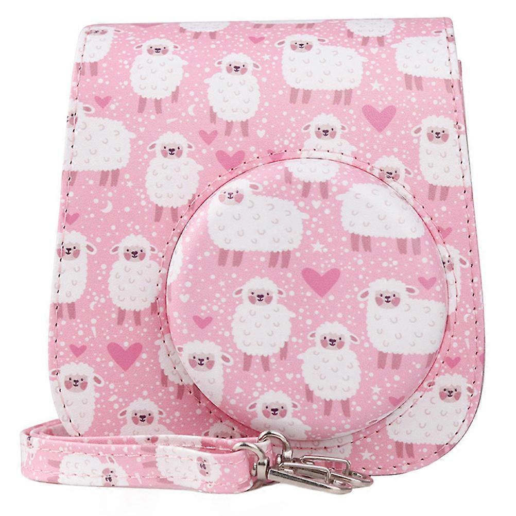 Adorable Pink PU Camera Case for Mini 11 9 8 with Sheep Pattern and Detachable Buckle