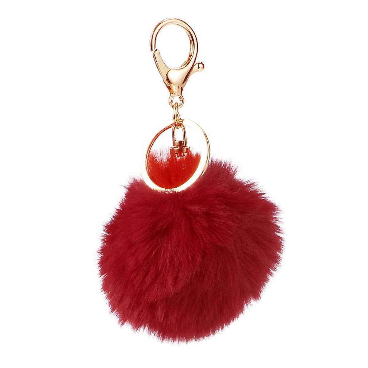 Adorable Red Plush Bunny keychain with Alloy Charm Ideal for Car Keys and Bag Decor 8cm