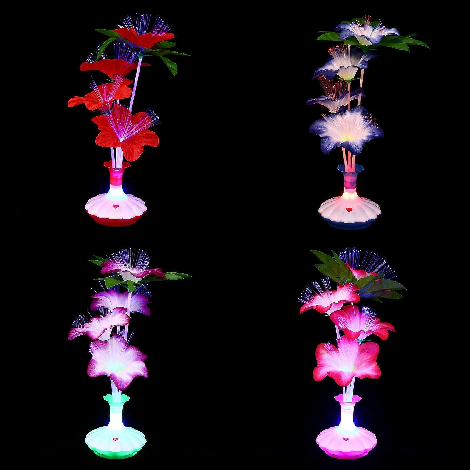4pcs LED Artificial Flower Vase Light Colorful Light Decors(without Battery)