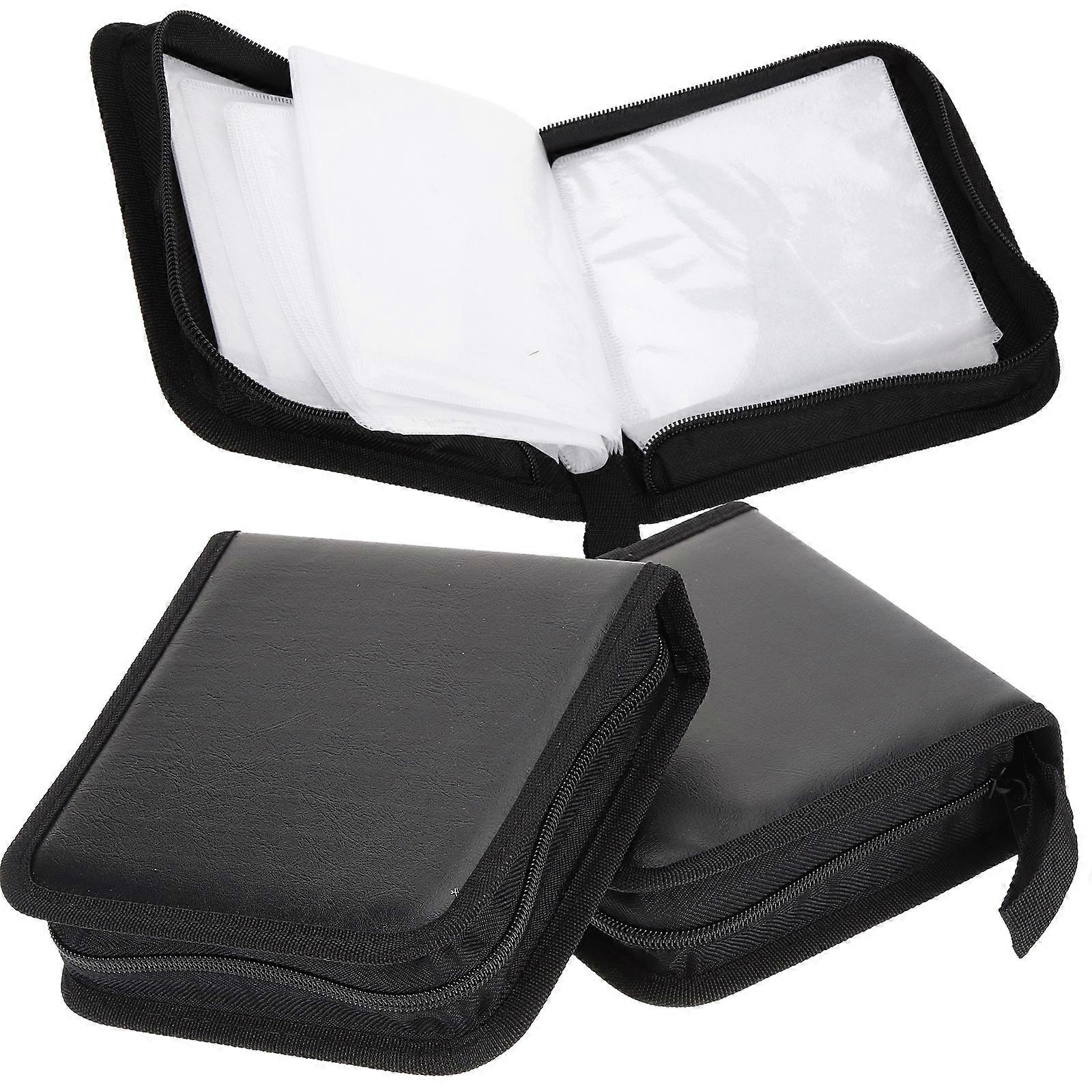3pcs Portable CD/DVD Pouch with Zipper – Compact Disc Storage Case for Car/Home Use, PU Design for Media Organization