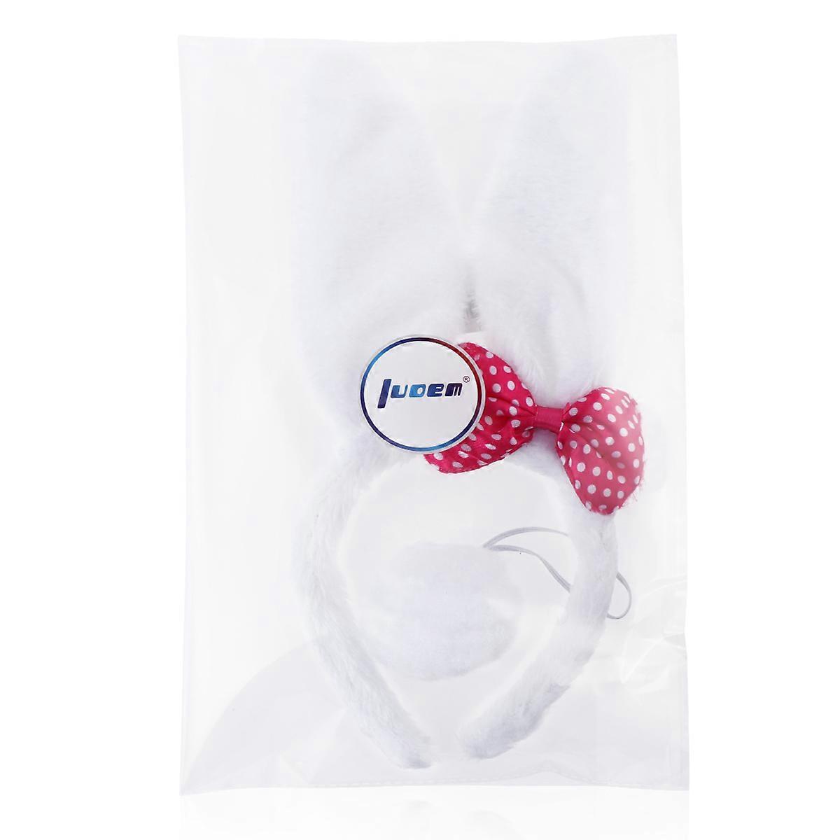 Bunny Rabbit Ear Headband Set with Tail Props for Girls Wearing Plush White 2 Pcs Easter Party
