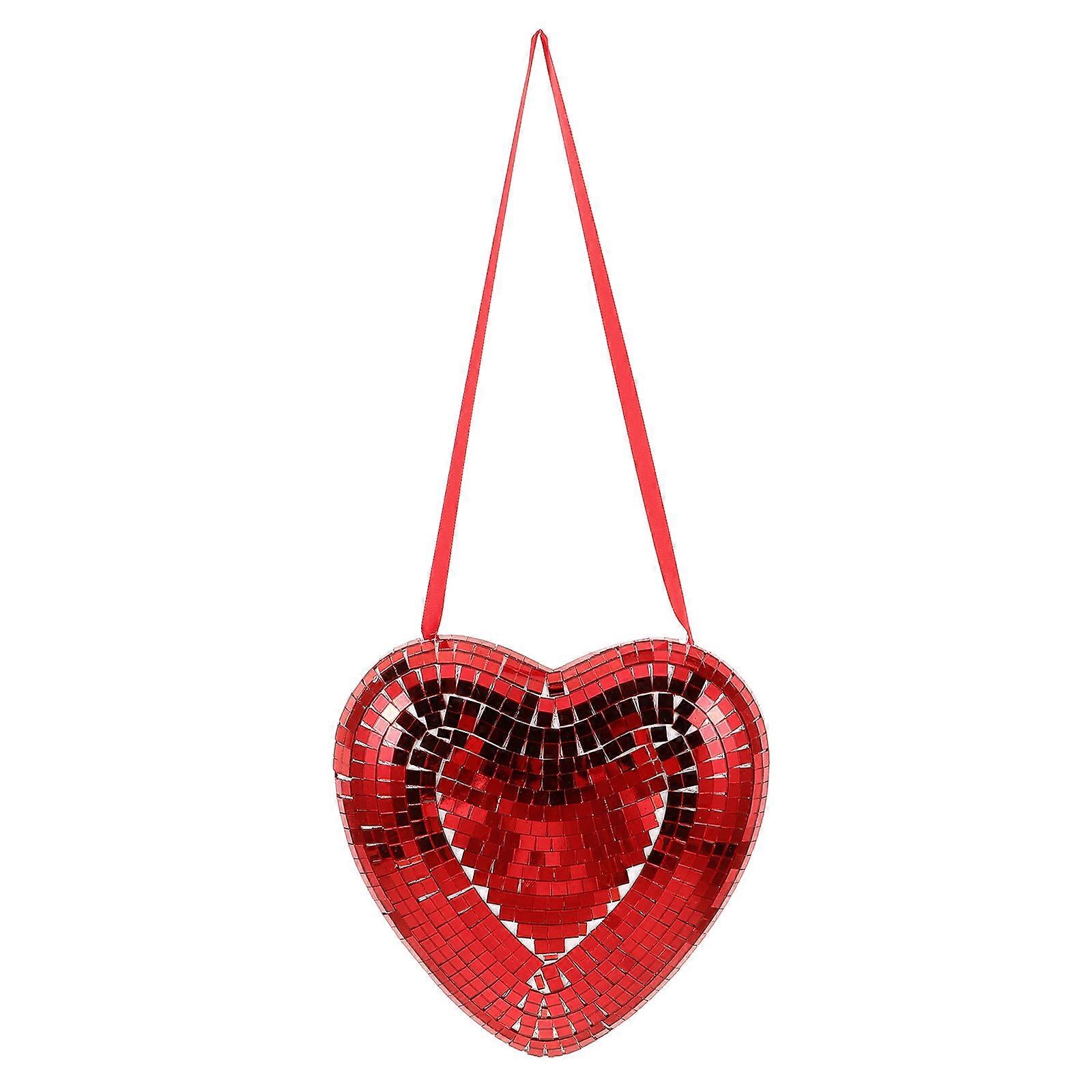 Reflective Heart Shaped Hanging Disco Ball with Ribbon – Reusable Mirror Ornament for Valentine's Day, Wedding, Party, Club & Festive Decorations