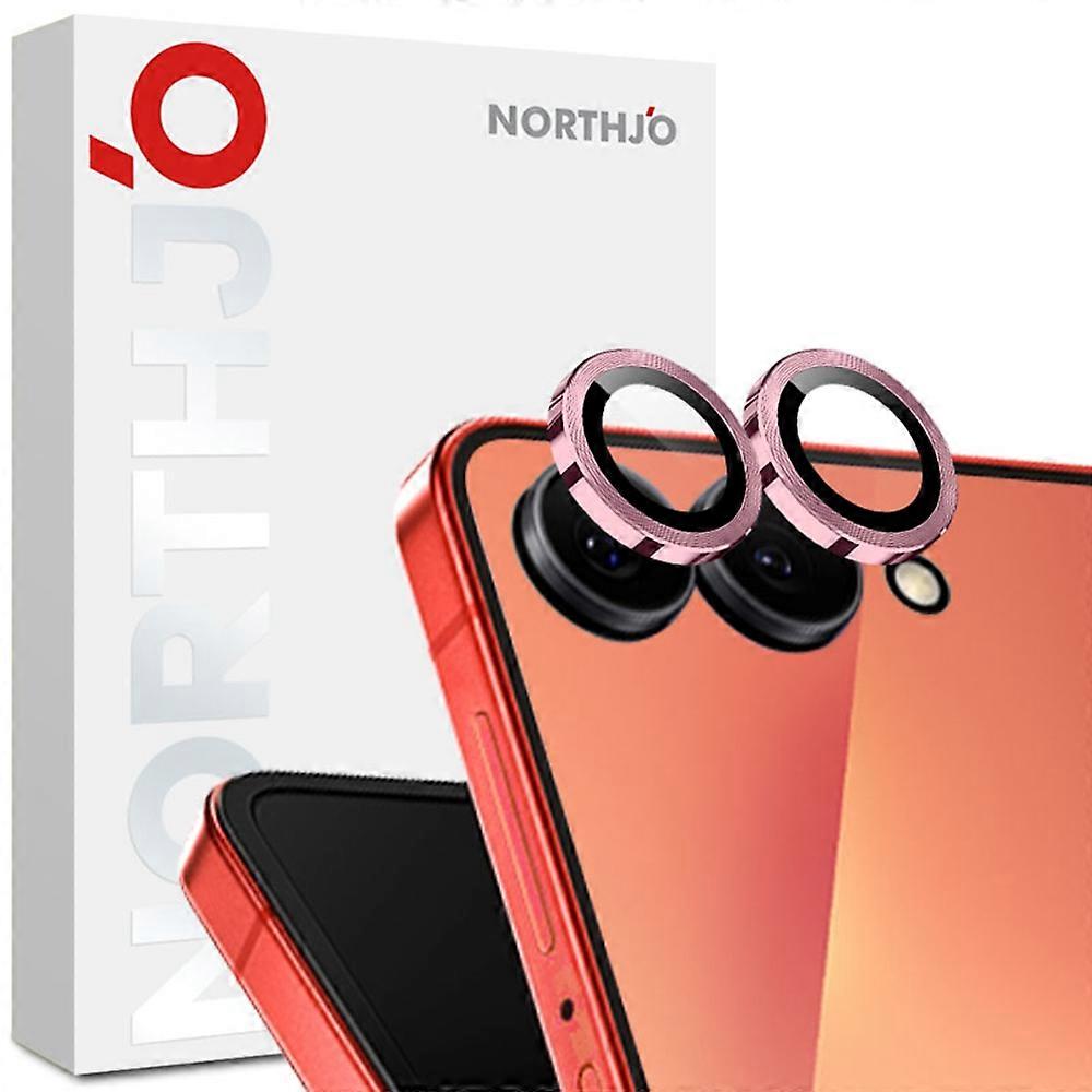 TKdaddy NORTHJO 1 Σετ Για Samsung Galaxy Z Flip7 5G Σκληρυμένο Γυαλί Φωτογραφικό Φακό Φιλμ CD Φλέβες Μεταλλικός Δακτύλιος Φακός Προστατευτικό Ροζ