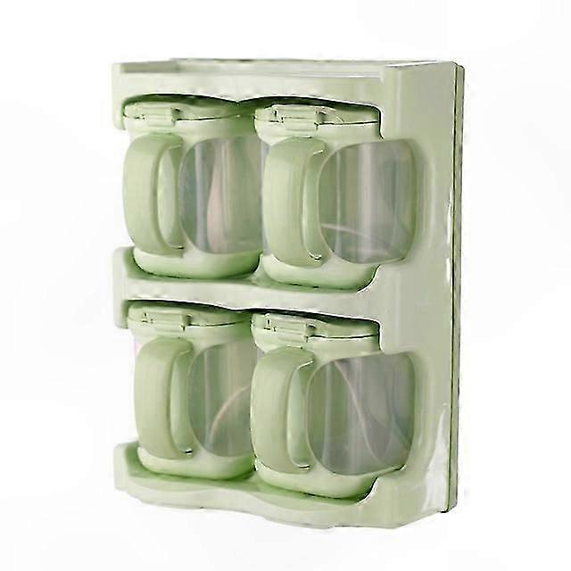 Four-Grid Plastic Spice Organizer Rack, Multi-Purpose Kitchen Storage Container, Green