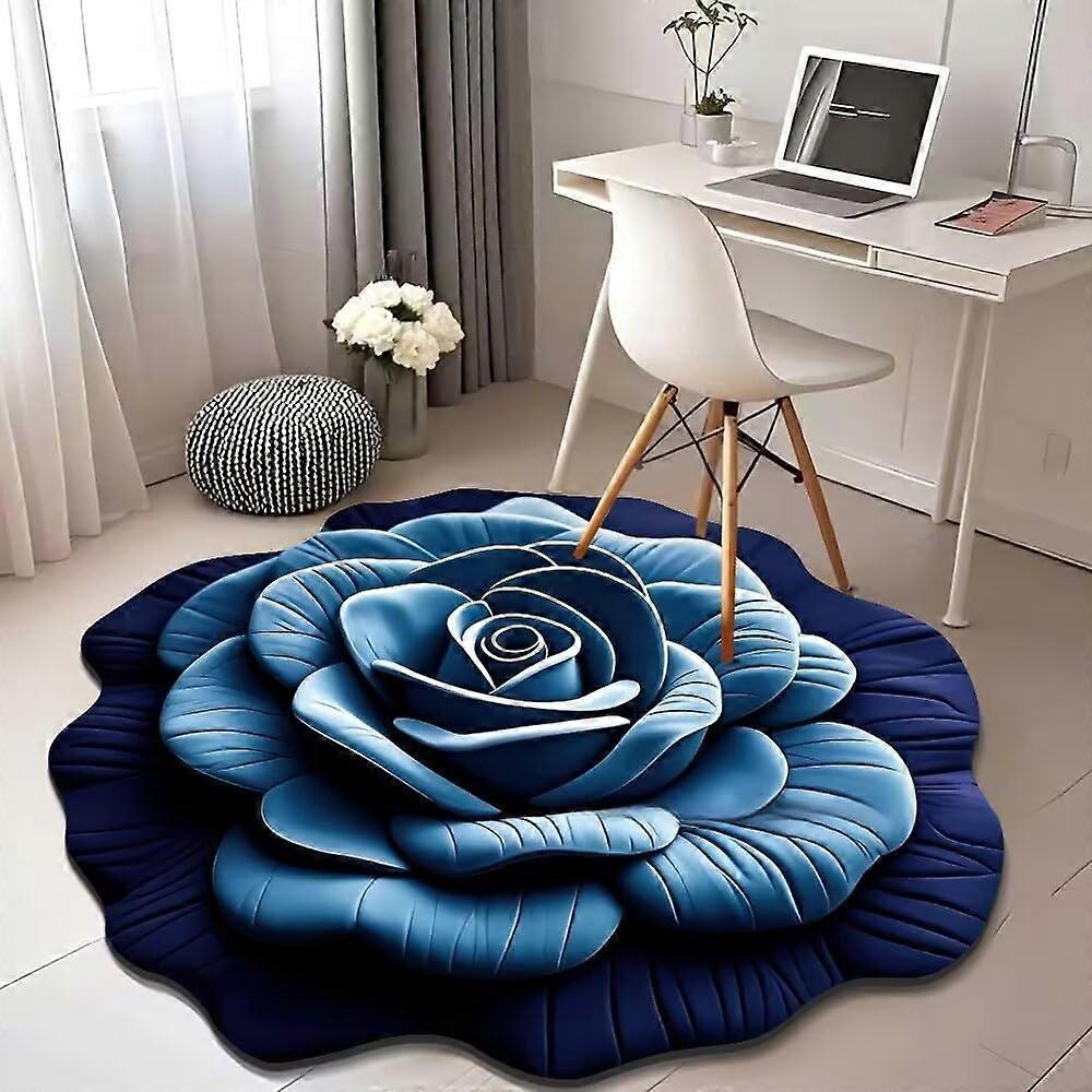Shower Floor Mat Plush And Diatomaceous Earth With 3D Flower Design Non-Slip Quick-Drying Blue-17 Large
