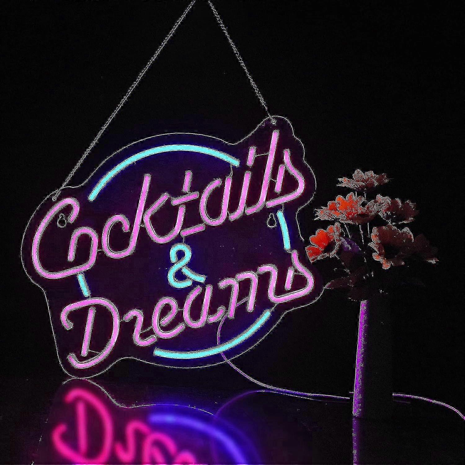 Cocktails And Dreams Neon Sign - ديكور حائط LED قابل للتعتيم لغرفة النوم والبار والفندق والحفلات والمكتب