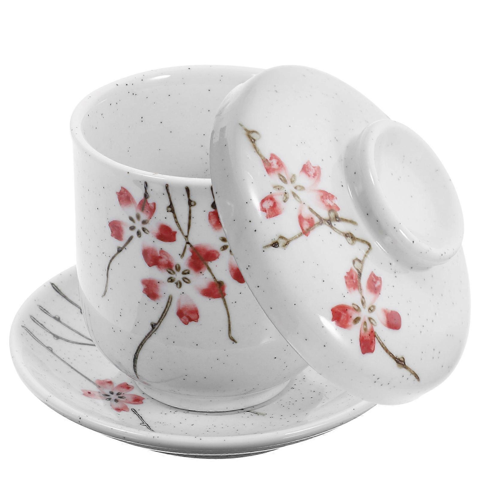 Ceramic White Custard Cups Small Dessert Bowl with Lid for Home Use and Soup Steaming 1 Set