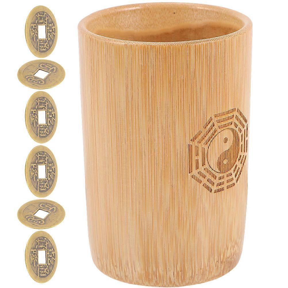 Bamboo Tube Hexagram Divination Tool Set with I Ching Coins for Fortune Telling and Chinese Decorations