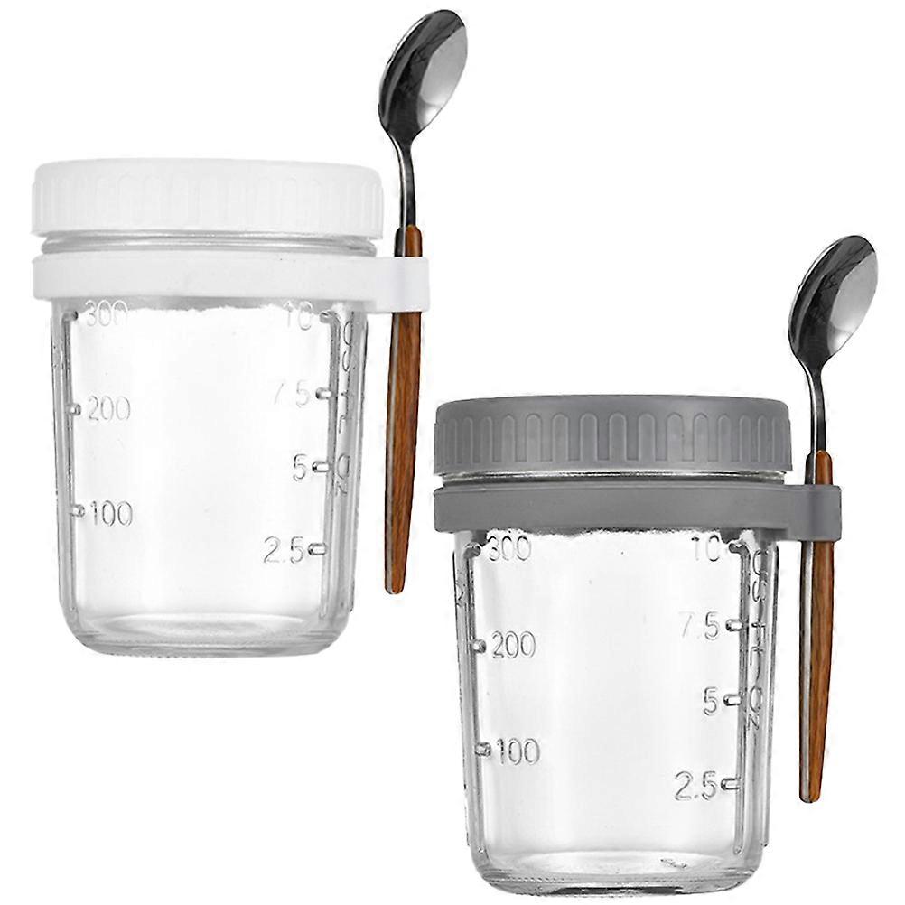 Sealed Storage Oatmeal Cup Round Glass Jar With Lid Portable Design Ideal For Snacks Afternoon Tea 1 Set
