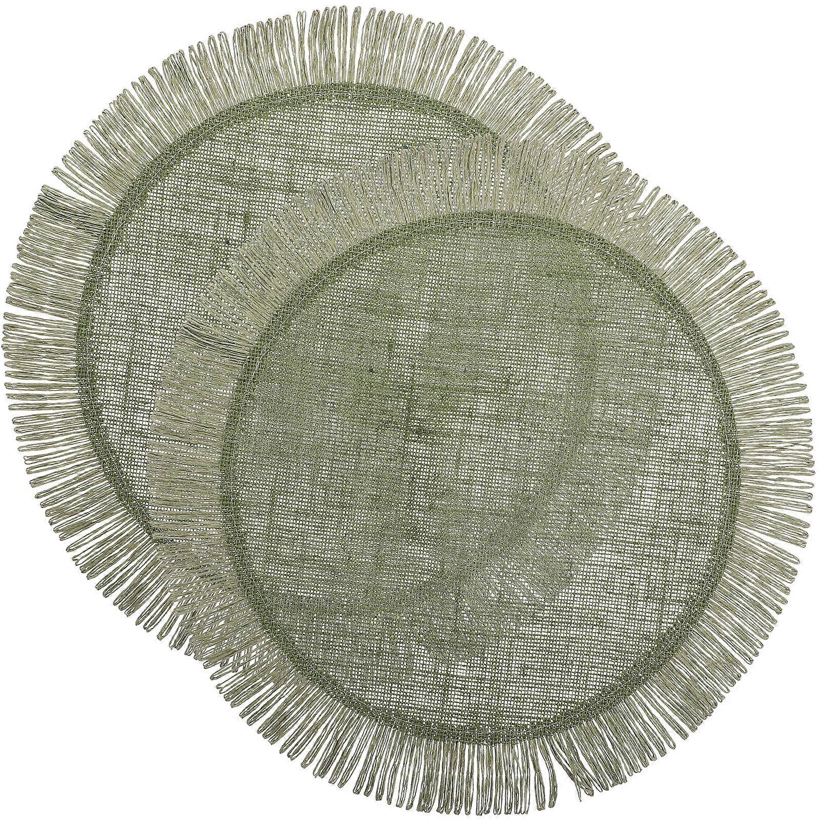 Green Hemp Woven Placemat for Table Protection with Modern Design 2 Pieces Round