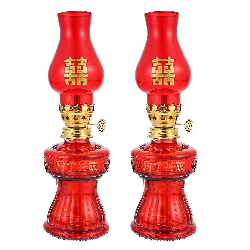 Lamp Red Kerosene Lamp for Festive Decoration 2Pcs