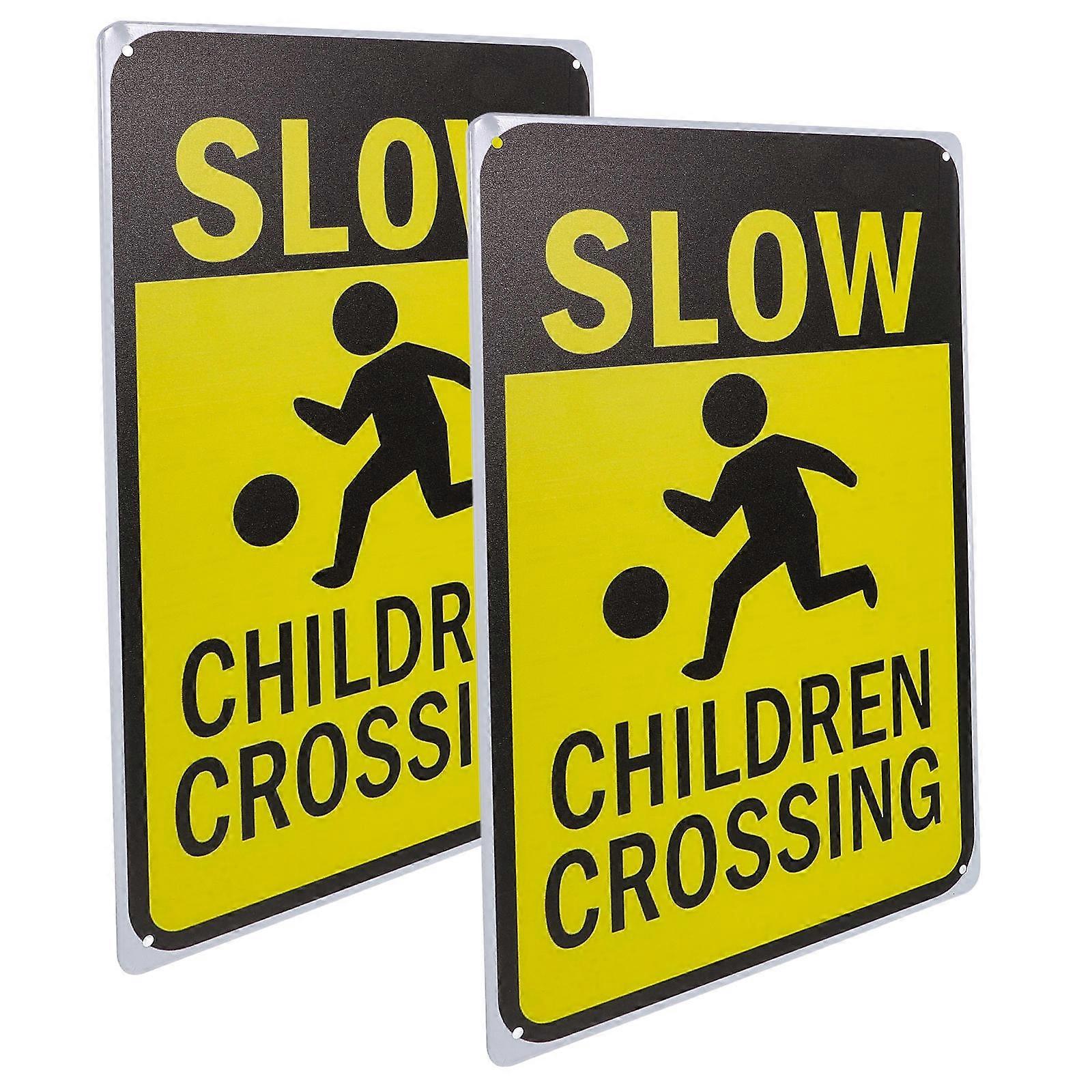 2pcs Iron Slow Crossing Signs for Safety Warning, Slow Down Signs for Streets, Schools, Parks, Neighborhoods, Weather Resistant Traffic Sign