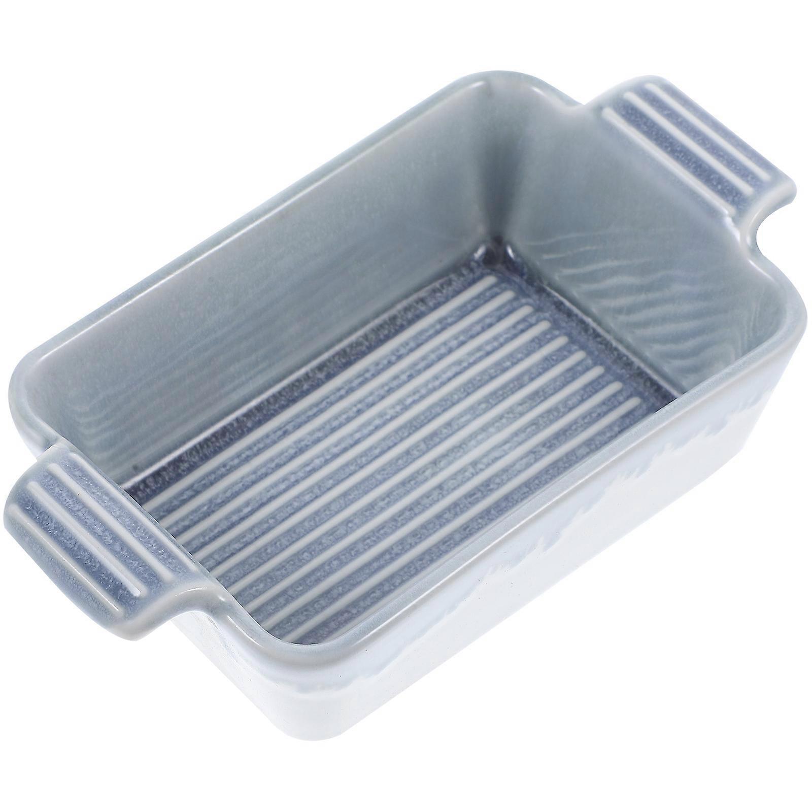 קערת אפייה לאוזניים כפולות קרמיקה, צלחת בטוחה למיקרוגל מלבנית שיק למרק, אורז ופודינג ביצים - כחול, קישוט מטבח ביתי