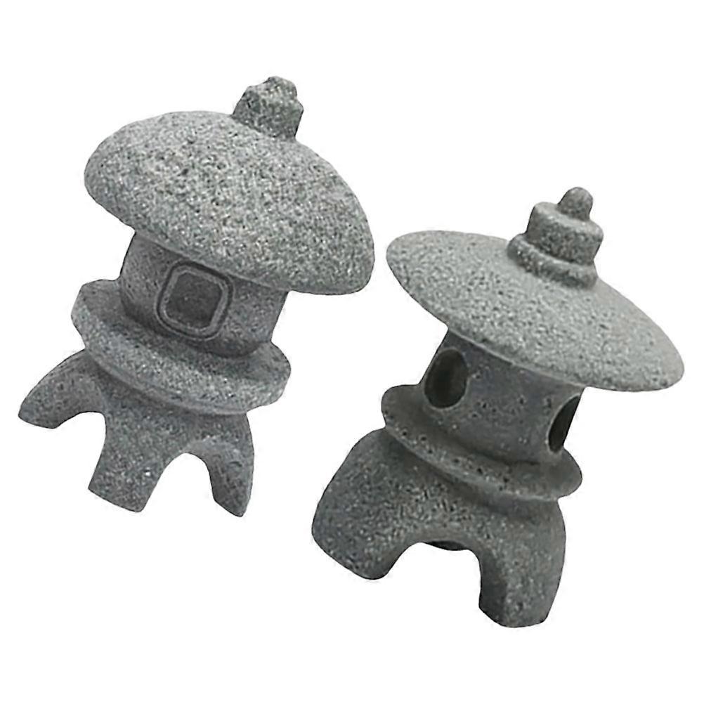 2pcs Japanese Style Statues for Zen Garden Decor – Realistic Stone Lanterns for Bonsai & Landscaping, Unique Outdoor Ambiance Accessories