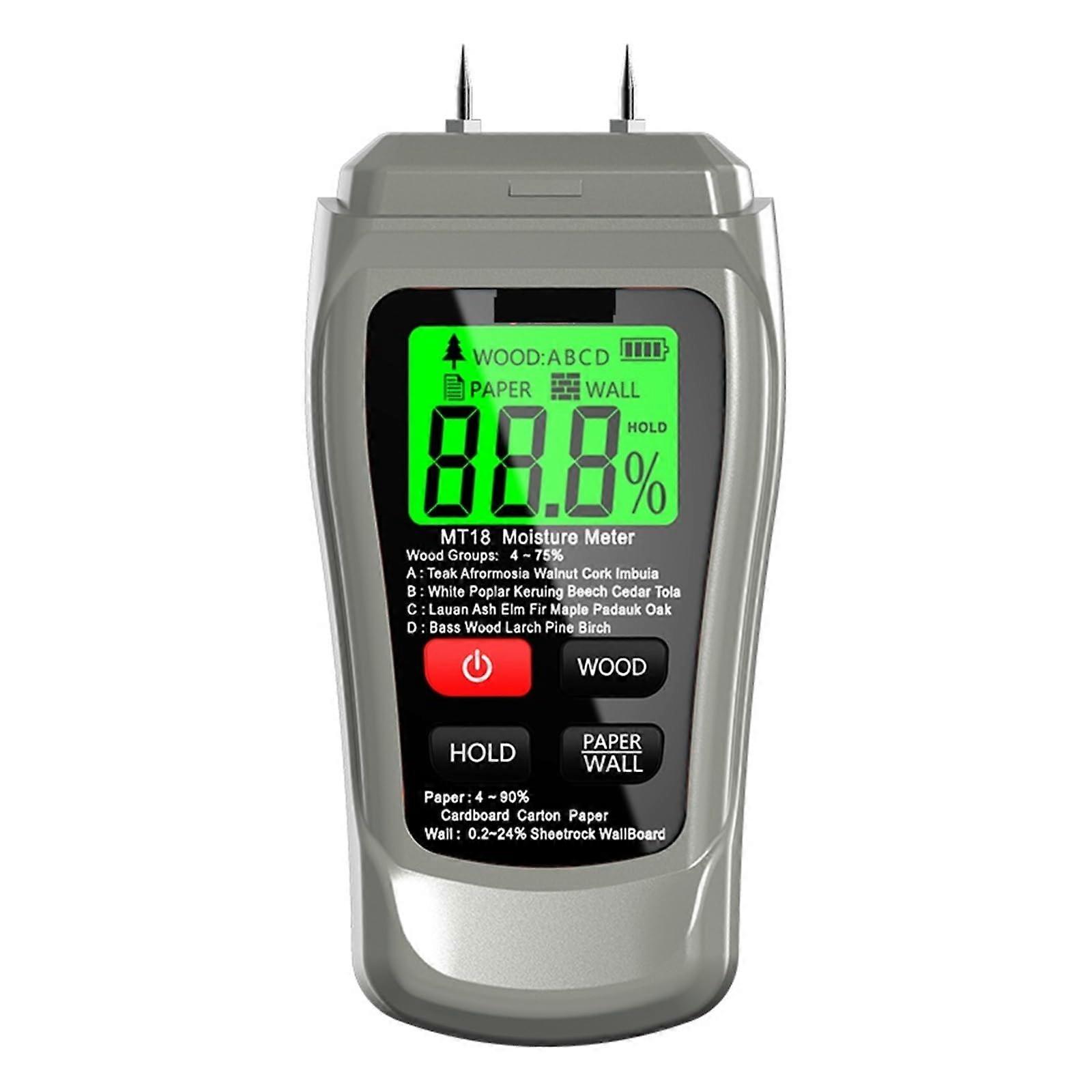 Moisture Meter MT-10 EMT01 Wood Moisture Tester, Digital Hygrometer, Wood Moisture Detector, Grey LCD MT18 Grey