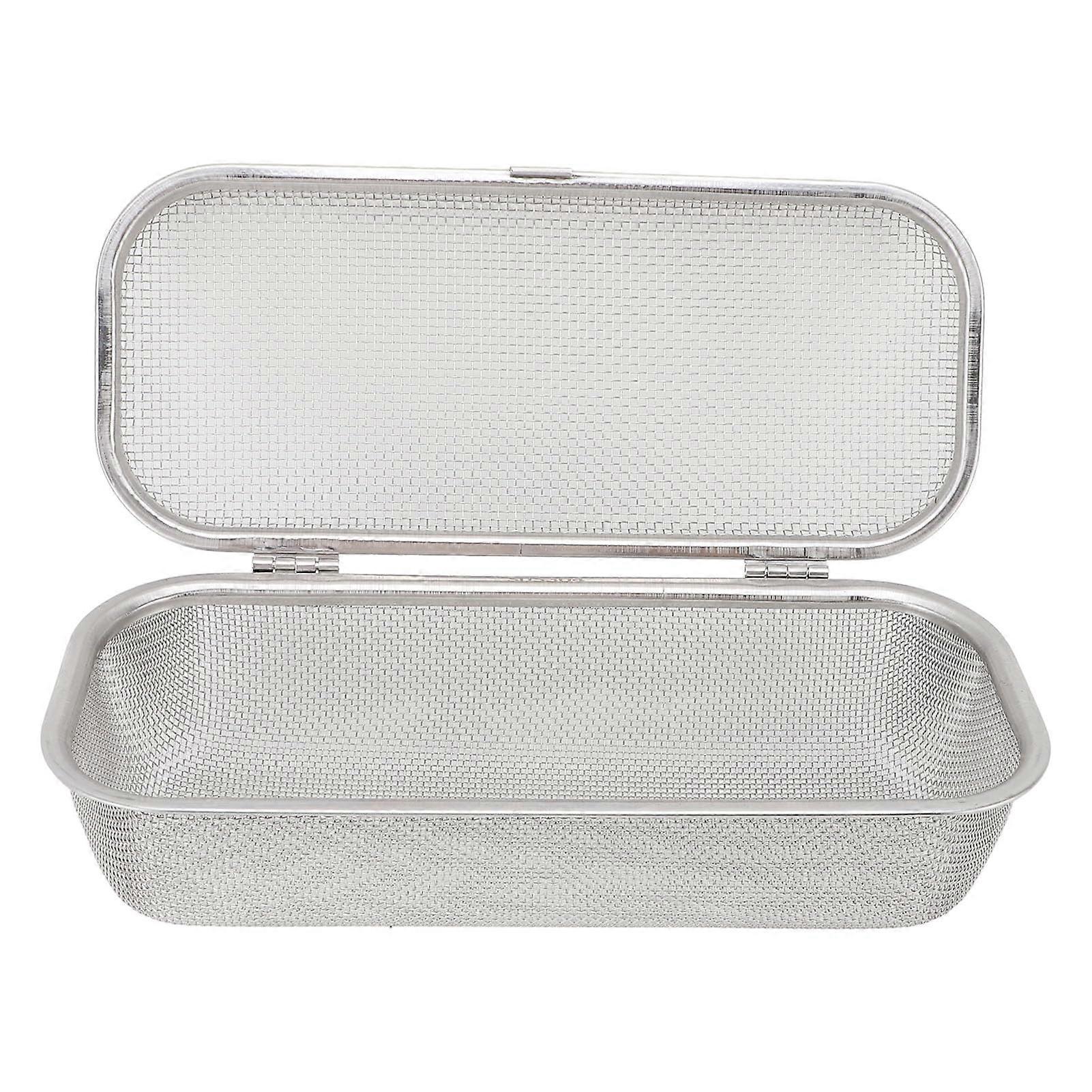 Dishwasher Basket for Small Items, Stainless Steel, Rectangular Mesh Drain, Silverware Holder (Large)