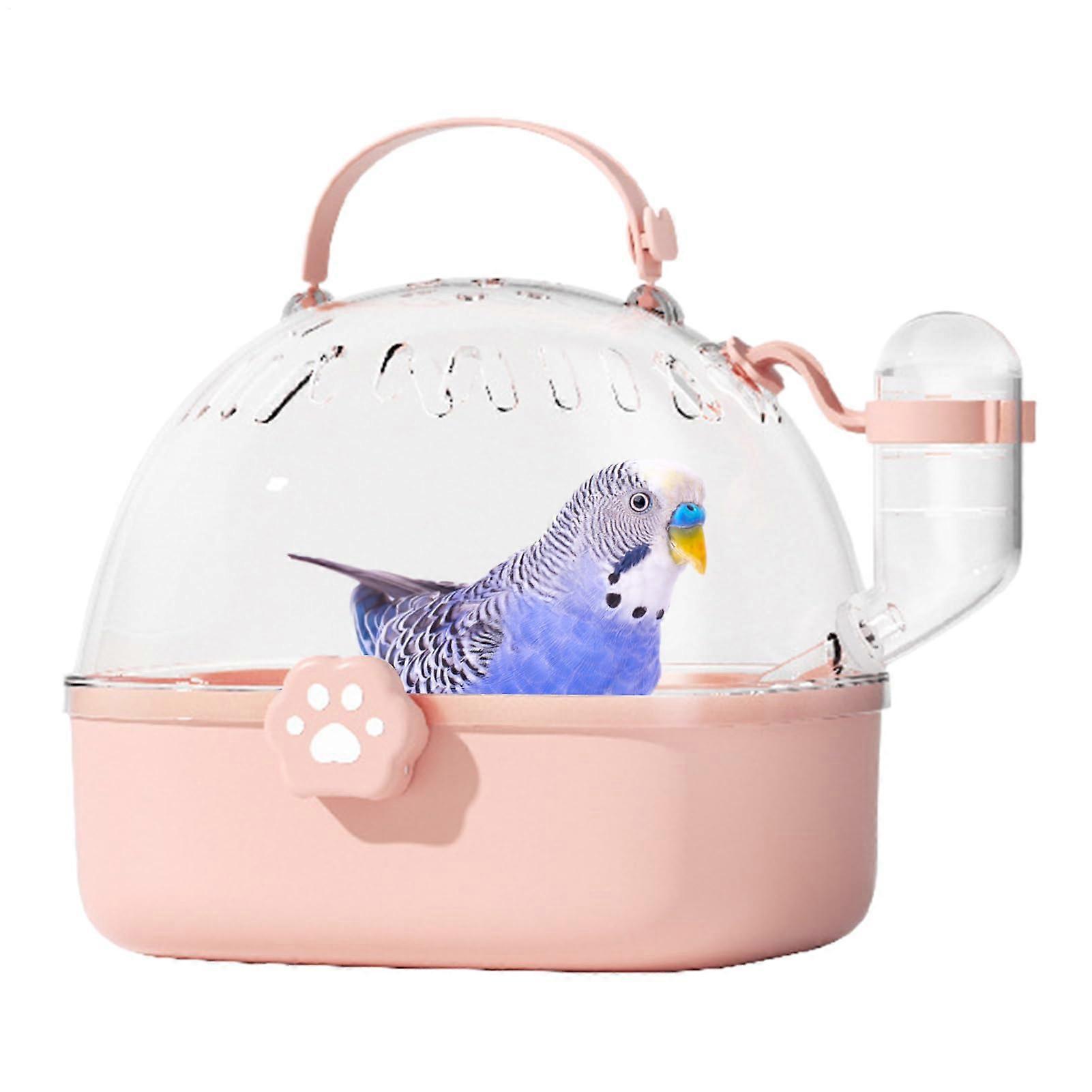 Portable compact carrier with water bottle for small parakeets, Pink