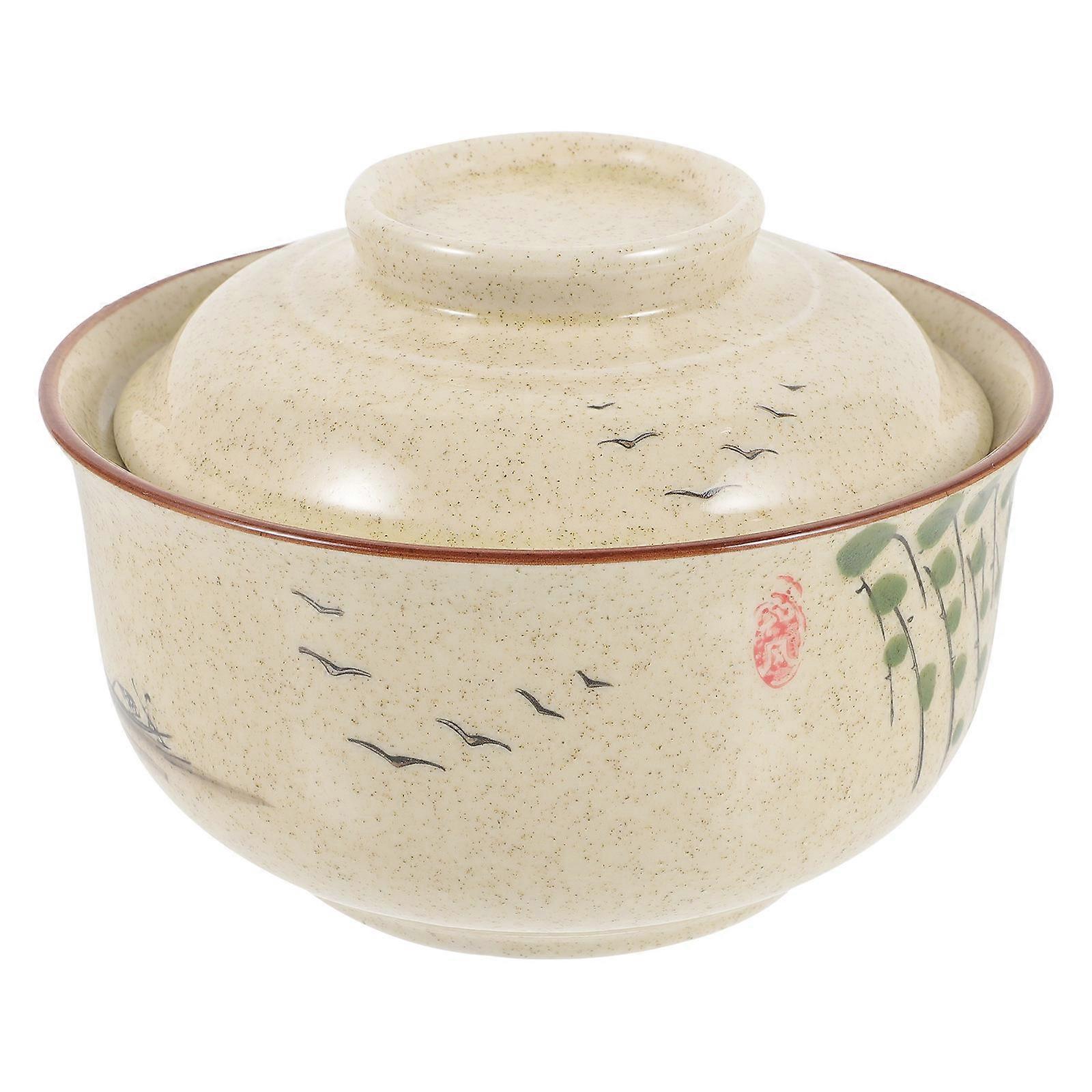 Instant Noodles Bowl Soup Bowl With Lid Khaki Color Household Use One Set Easy To Clean