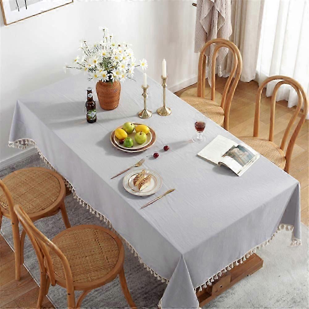 Linen Tablecloth with Tassels, Classic Design for Everyday Use and Special Events