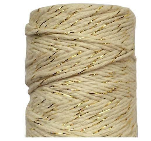 Macrame Cotton Cord Twisted 1.5 Mm With Gold-Colored Wire Core For Weaving Beading Knitting Plant Wall Hanger Beige C