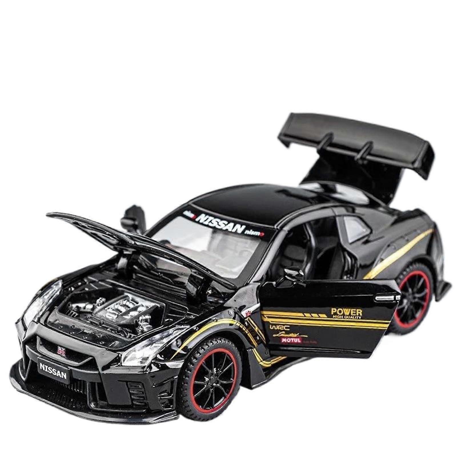 Model Car Scale 1:32 Nissan GT-R R34 R35 Die-Cast Alloy With Sound And Light Pull-Back Finished Black