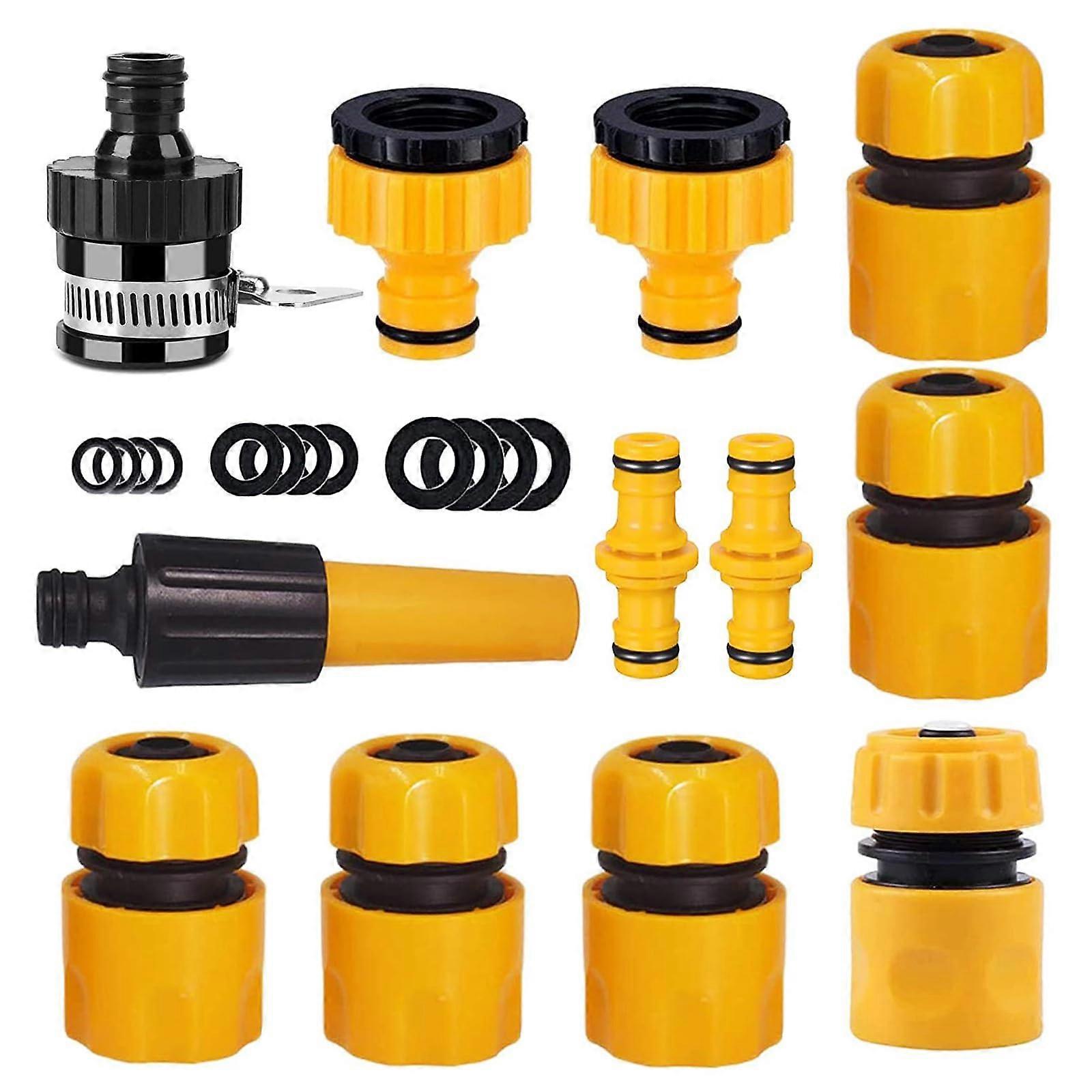 Hose Connector Set  15Piece Coupling Set, Universal for 1/2  3/4 Inch Hoses