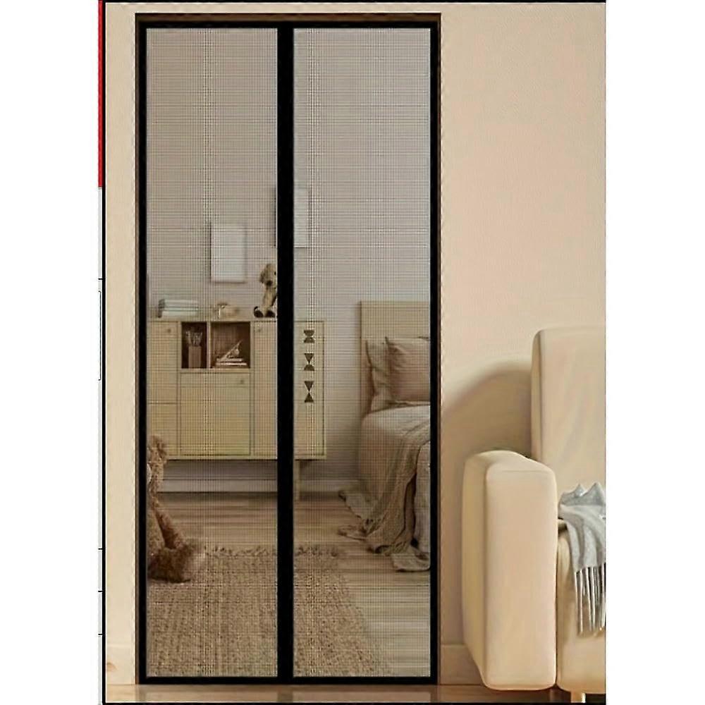 Fly screen balcony door mosquito double door, fly screen doors nets terrace curtain insect net removable black net strap style 110x210 cm