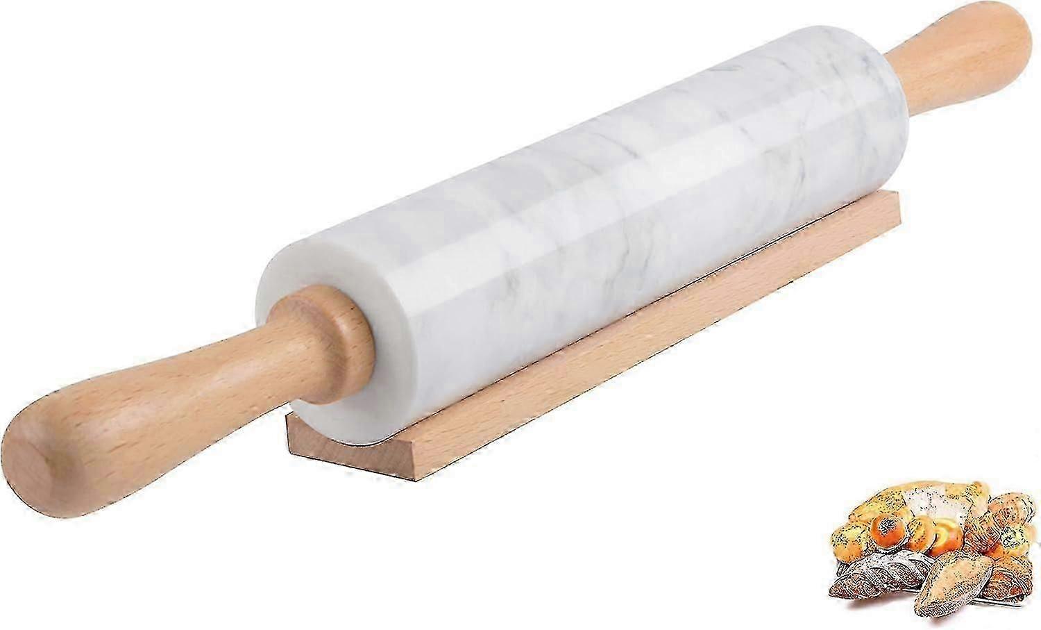 Rolo de Massa de Mármore de 15 polegadas com Alças de Madeira e Berço para Massa de Pizza e Fabricação de Tortilla