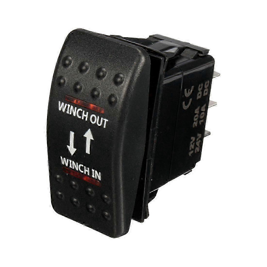 12V 20A Winch In Winch Out ON-OFF-ON Rocker Switch 7 Pin LED RED