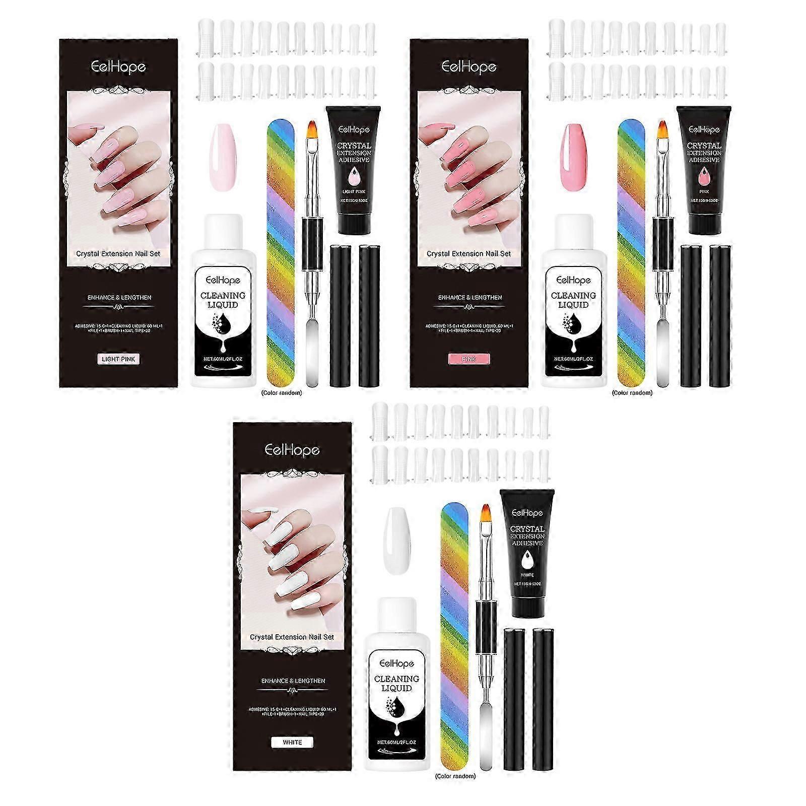 Eelhope Crystal Extended Nail Set Nail Glue Simple Style Natural Stereoscopic Styling Nail Tool Set