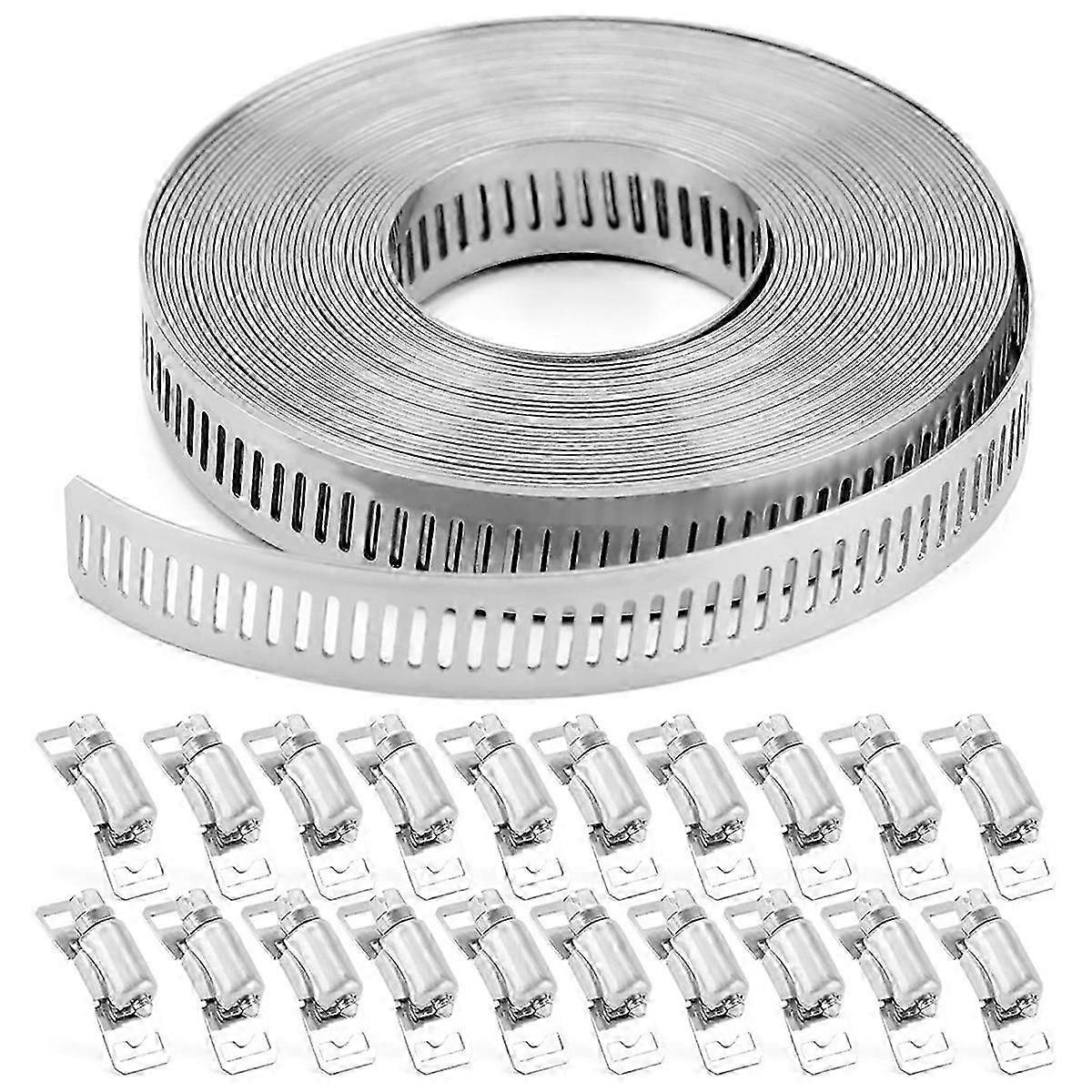 Hose Clamps: 20FT Stainless Steel Band with Fasteners, Cut-to-Fit, Adjustable for DIY Larg Projects