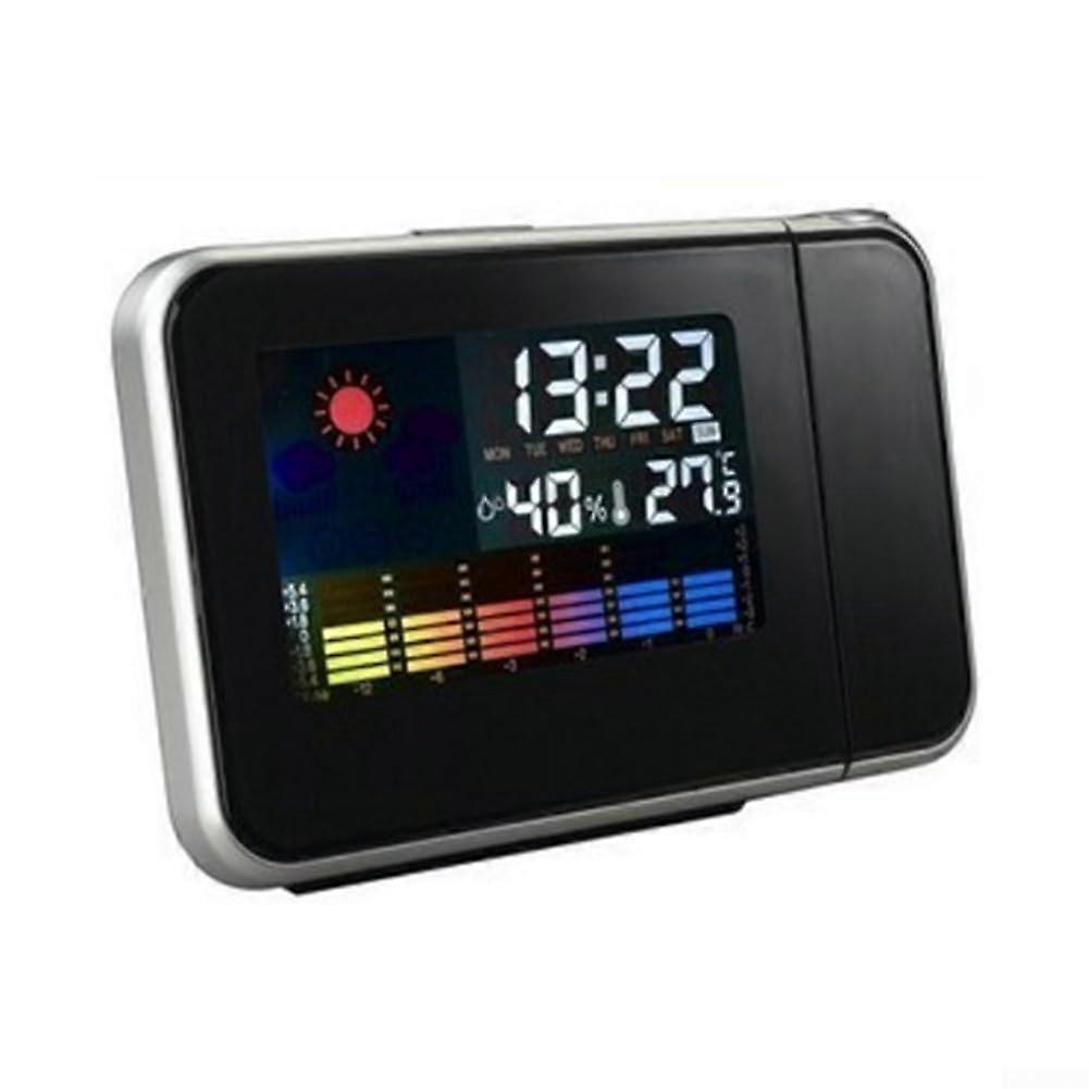 LCD Digital Projection Alarm Clock With Temperature And Humidity Display And Versatile Functionality Black