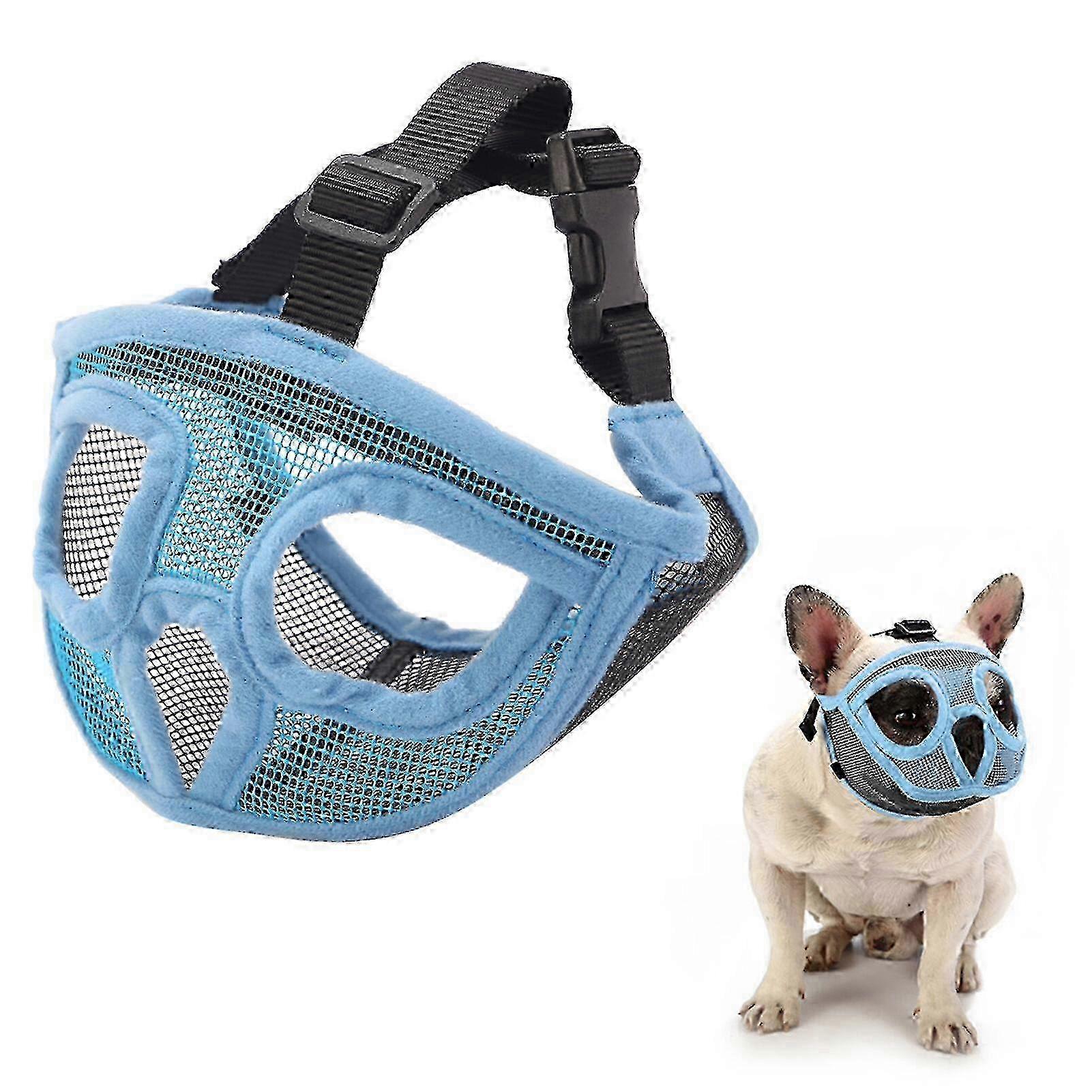 Breathable mesh muzzle for bulldog - Adjustable short snout design-Small-Blue