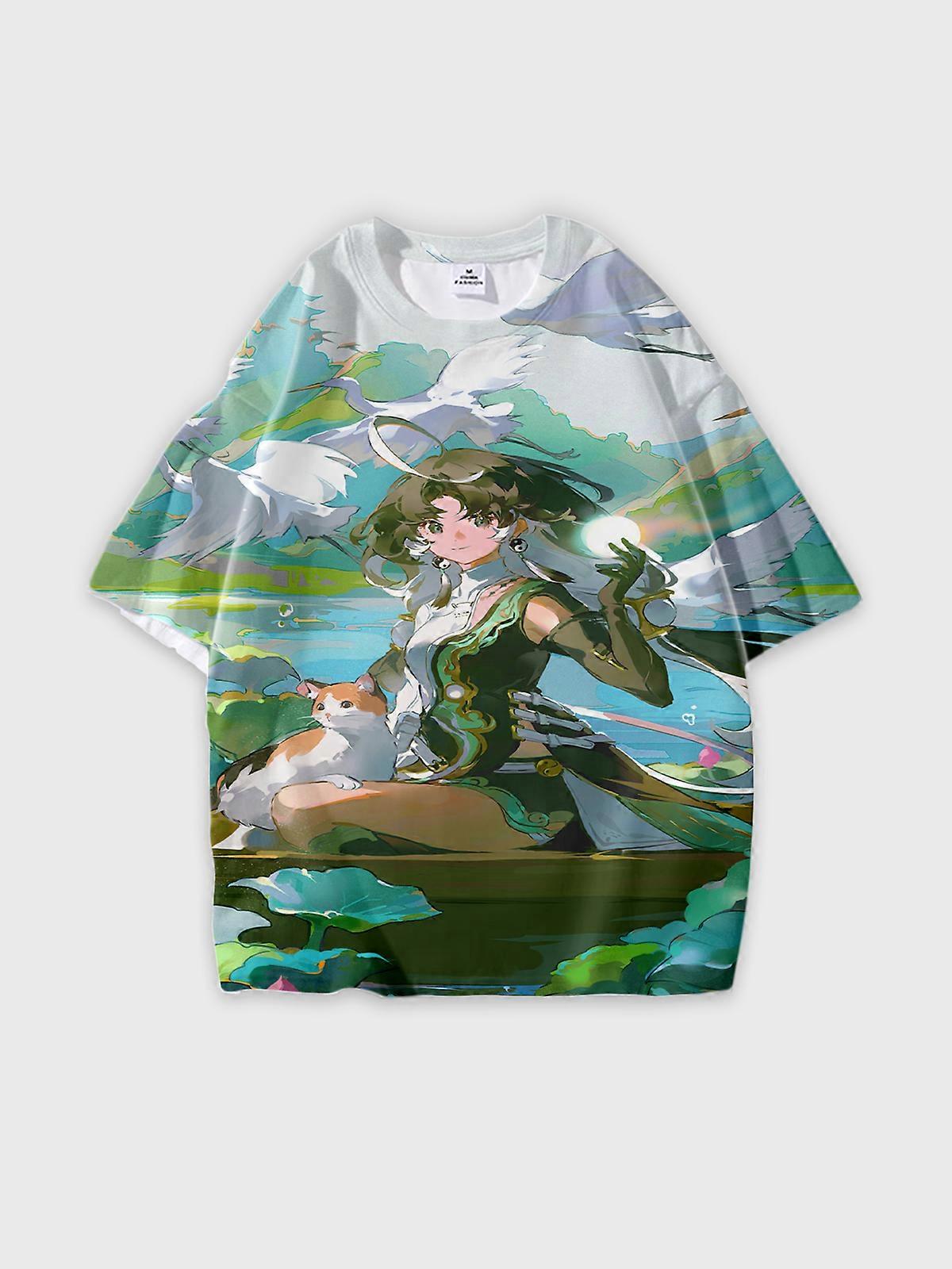 T-Shirt Round Neck, Loose Short Sleeve Pattern Graphic Tee, Unisex Summer Casual Top U1640