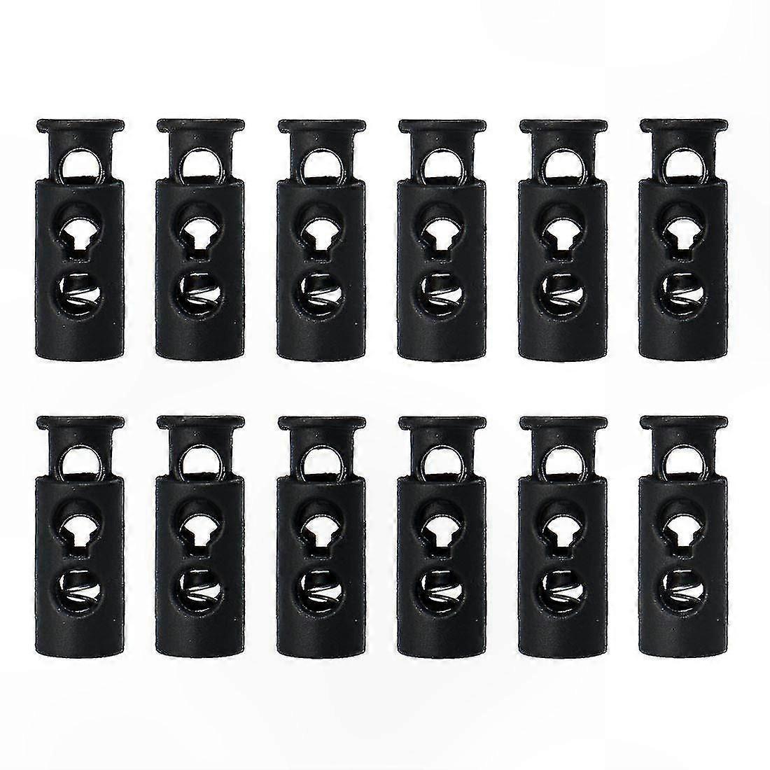 12-Pack Plastic Spring Cord Locks with Double Hole Toggle for Drawstrings and Shoelaces End Stops
